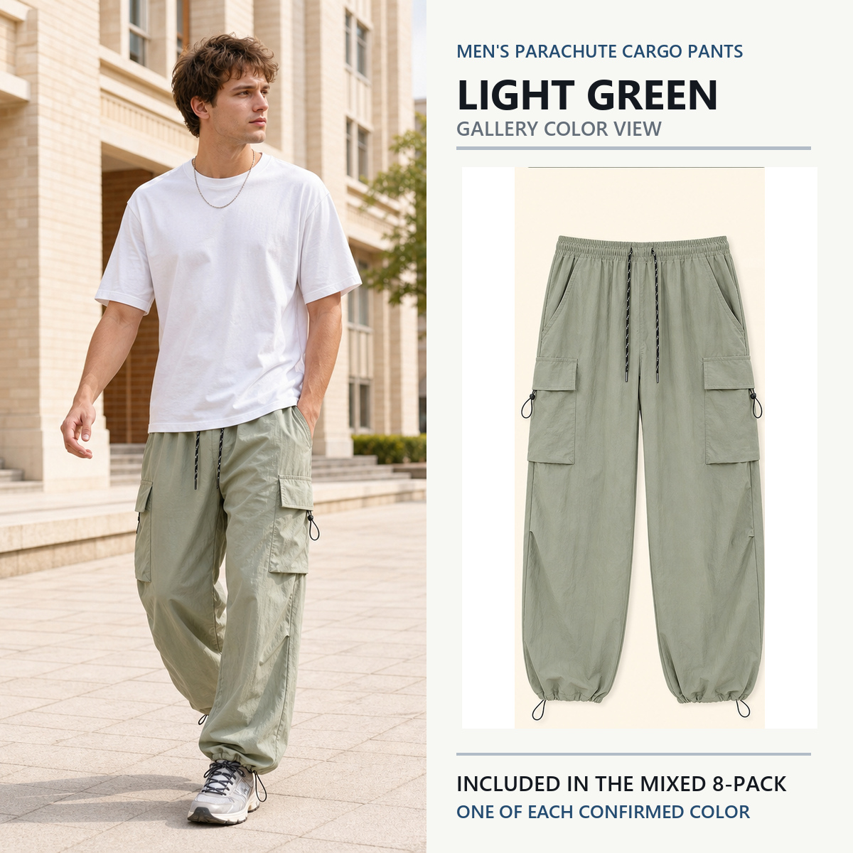 Light Green parachute cargo pants gallery color view