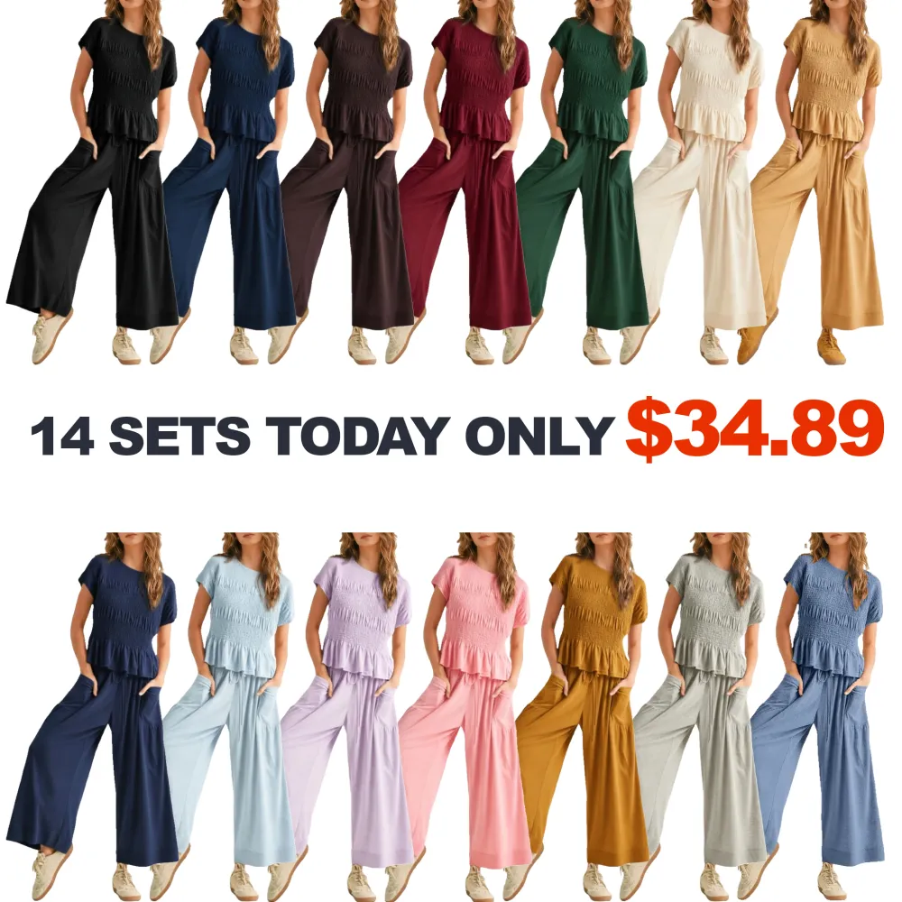 Women’s  2-Piece Smocked Top & Wide-Leg Pants Set