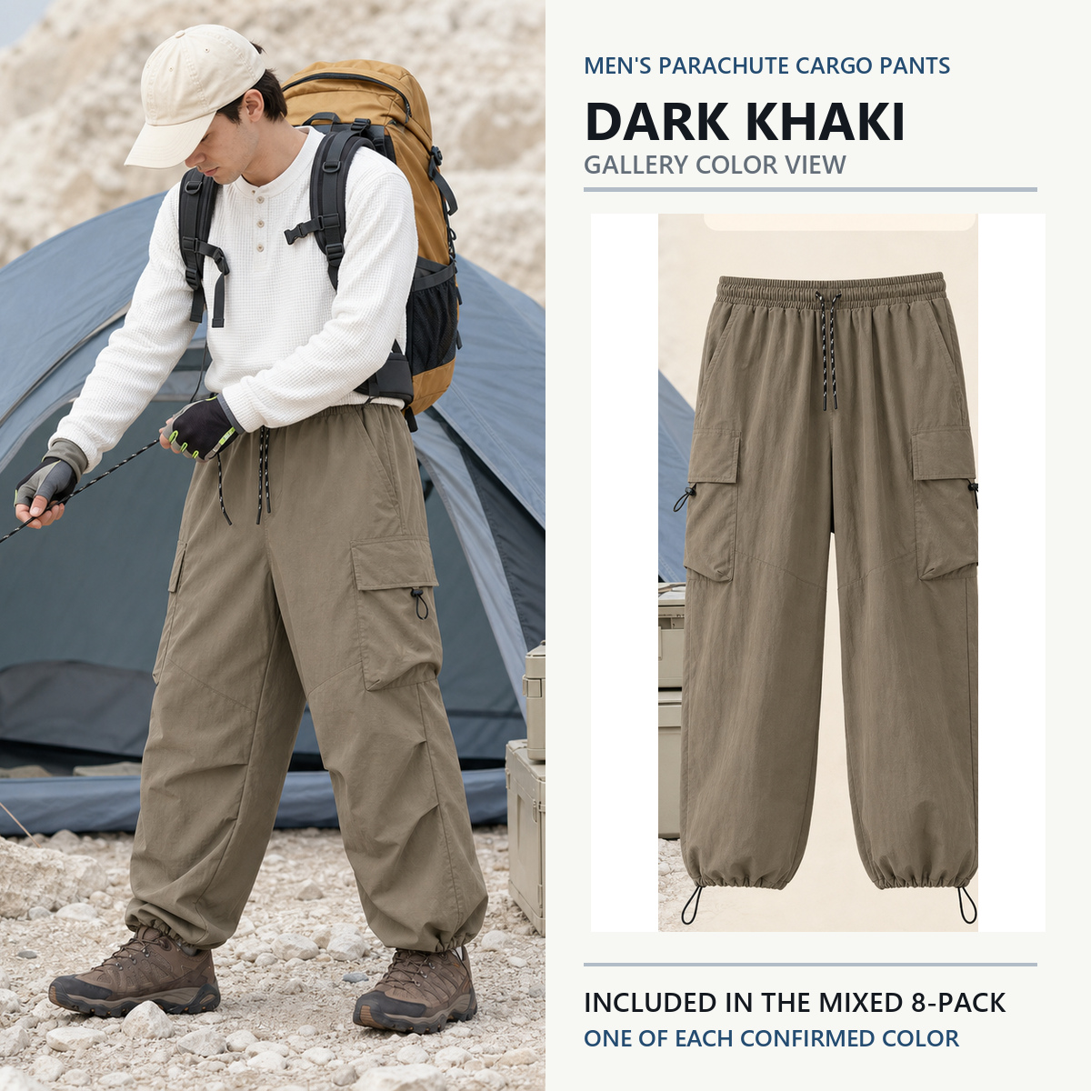 Dark Khaki parachute cargo pants gallery color view