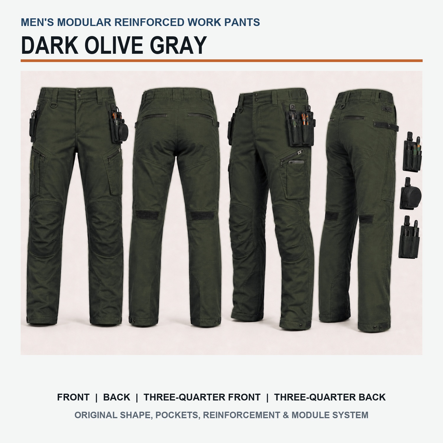 Dark Olive Gray modular reinforced work pants gallery color view