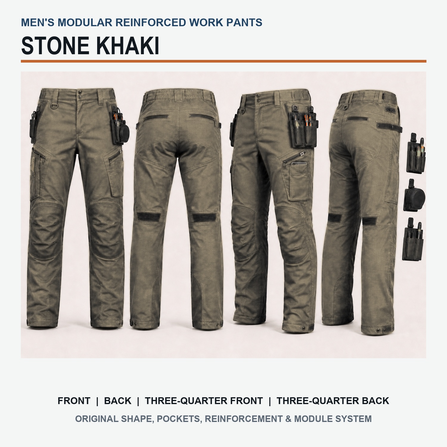 Stone Khaki modular reinforced work pants gallery color view