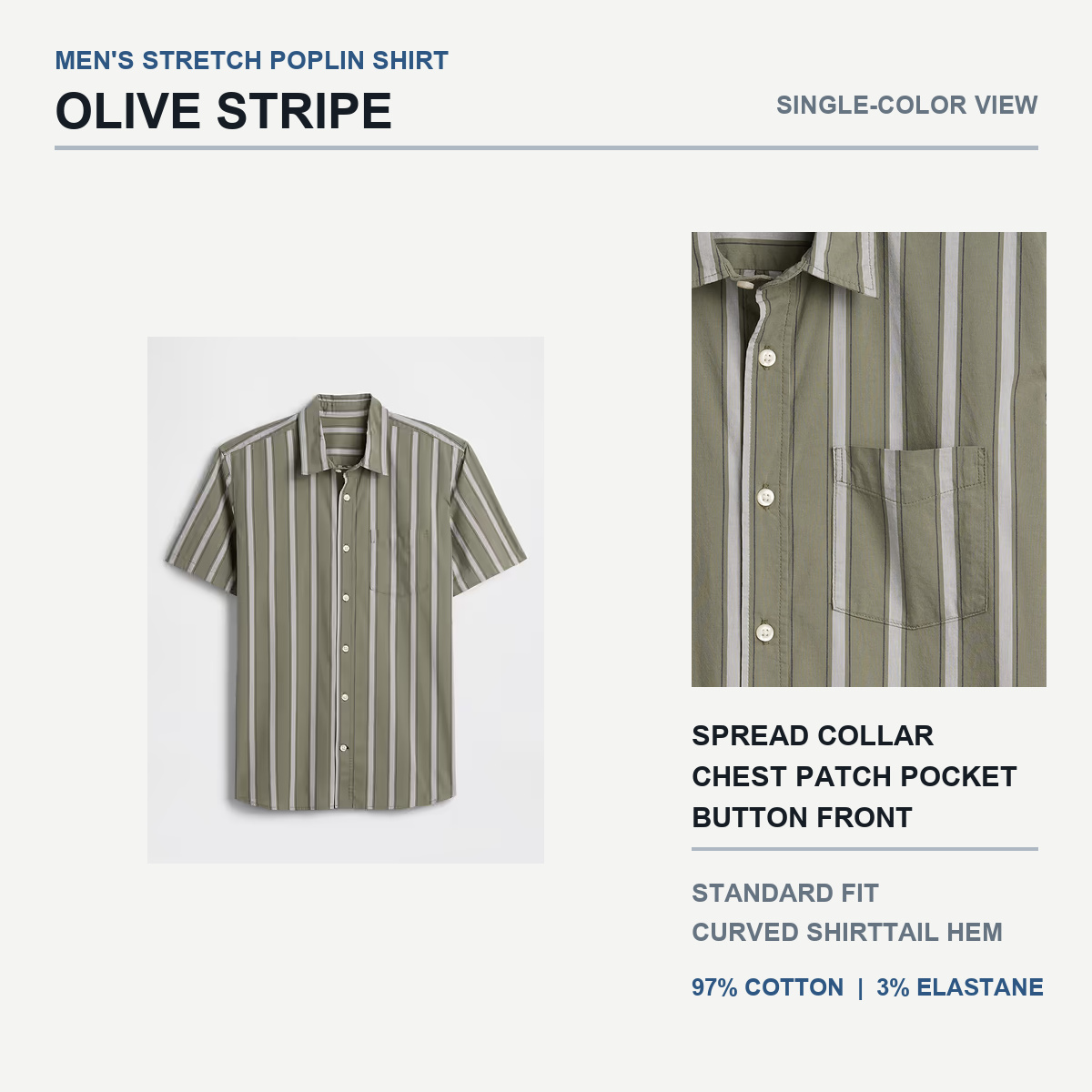 Olive Stripe stretch poplin shirt