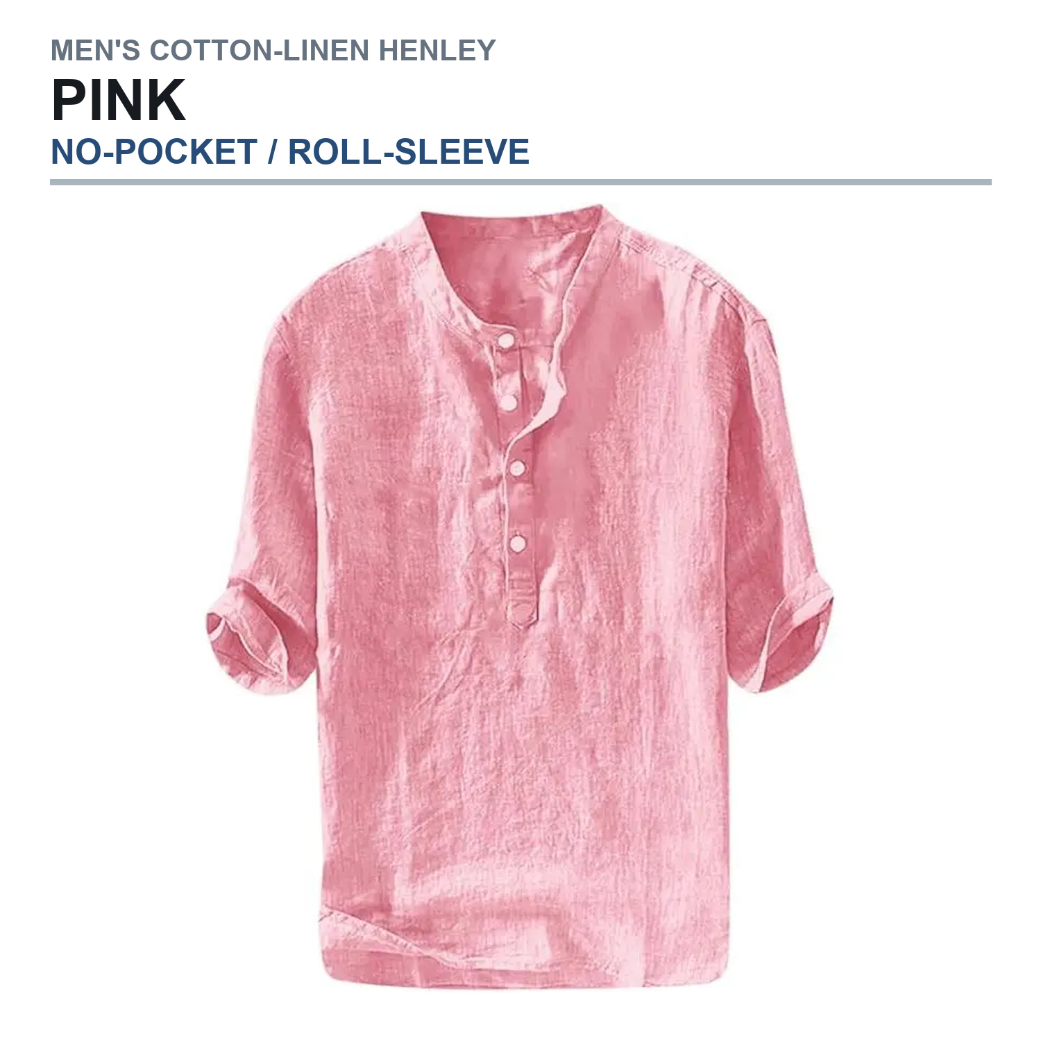 No-pocket roll-sleeve henley shirt in pink