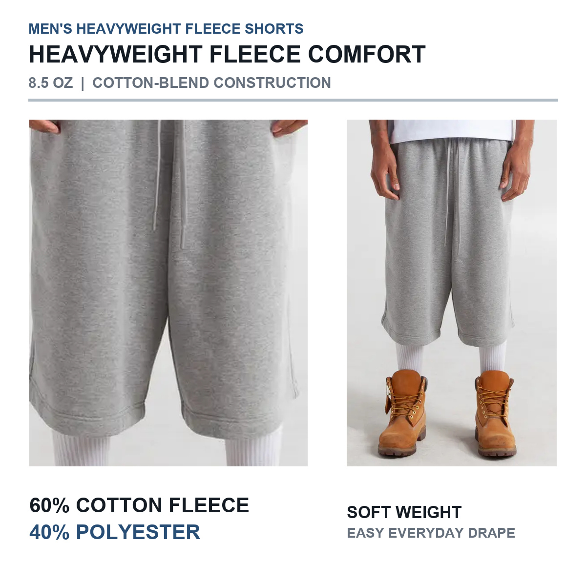 Heavyweight cotton-blend fleece fabric and construction details