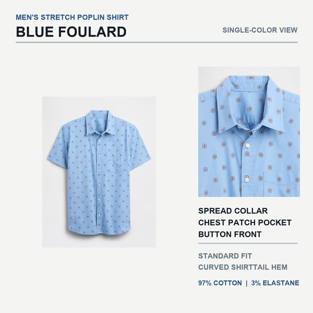 Blue Foulard stretch poplin shirt
