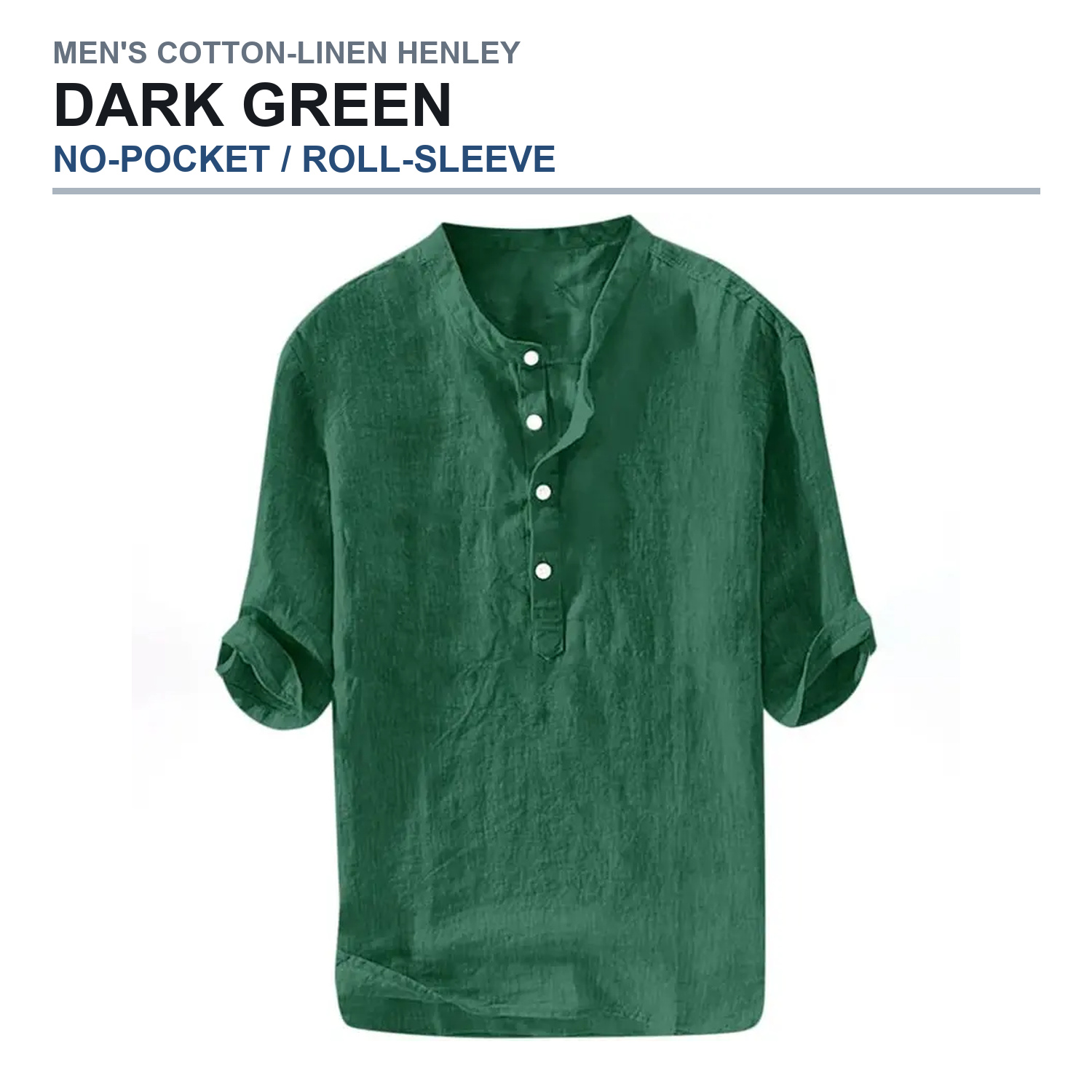 No-pocket roll-sleeve henley shirt in dark green