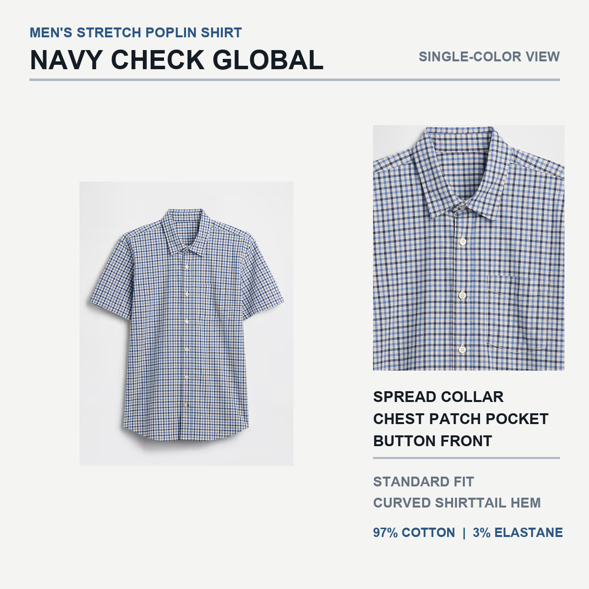 Navy Check stretch poplin shirt