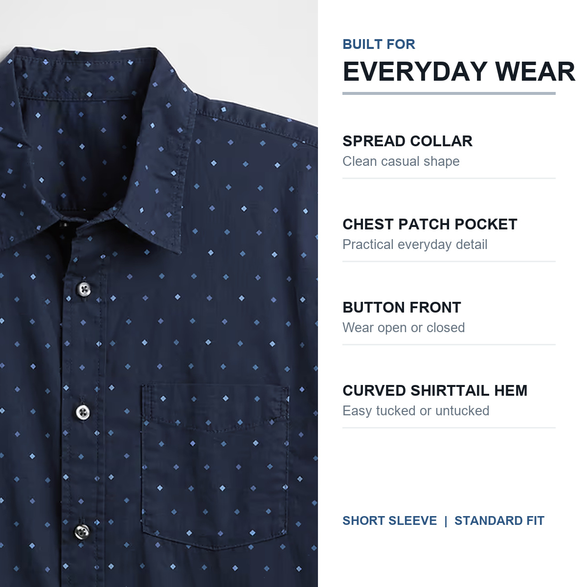 Stretch poplin shirt construction details