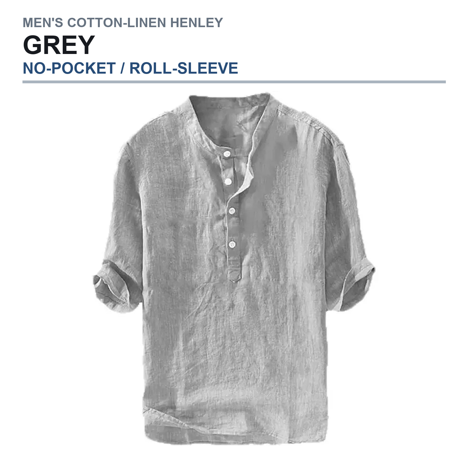 No-pocket roll-sleeve henley shirt in grey