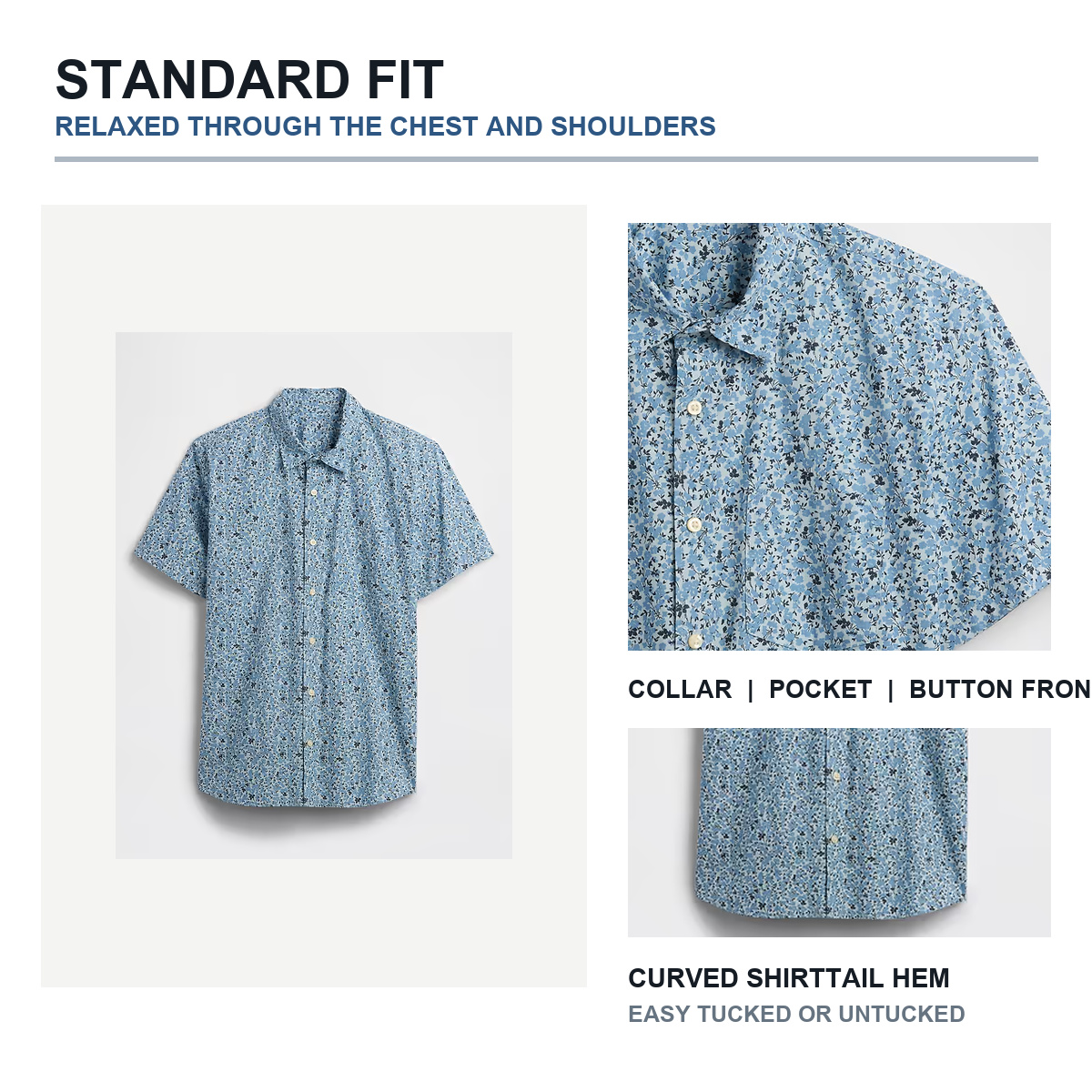 Stretch poplin shirt standard fit details