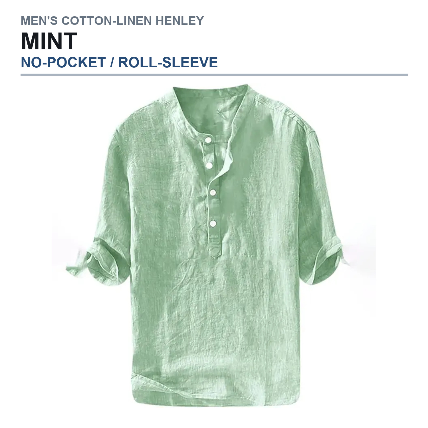No-pocket roll-sleeve henley shirt in mint