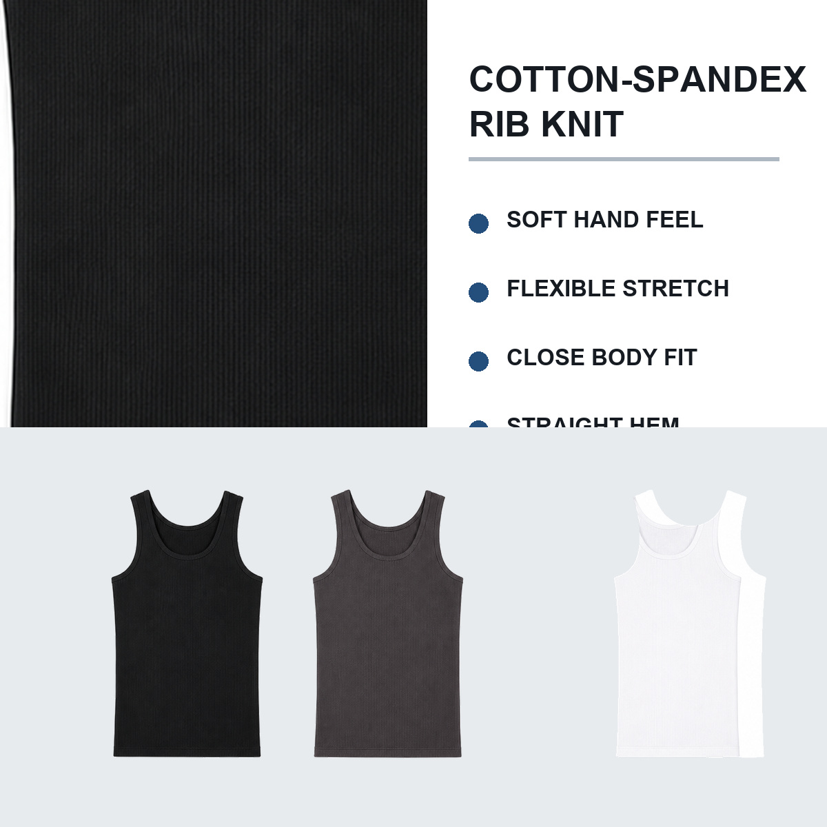 Cotton-spandex rib knit and fit details