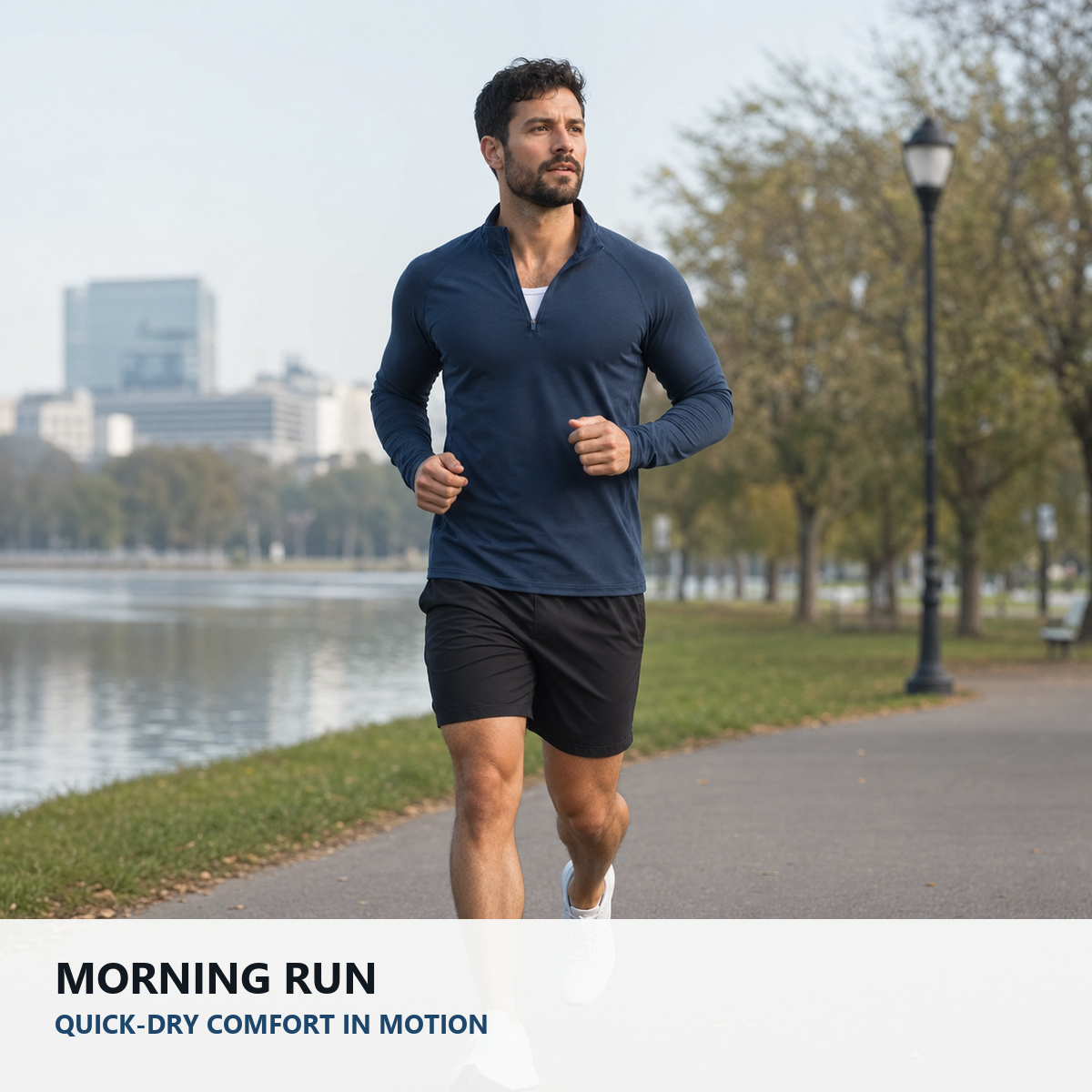 Quarter-zip performance top worn for running