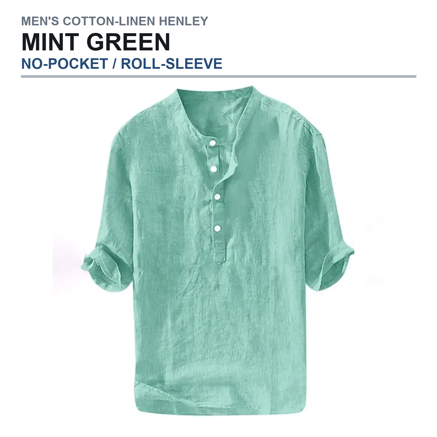 No-pocket roll-sleeve henley shirt in mint green