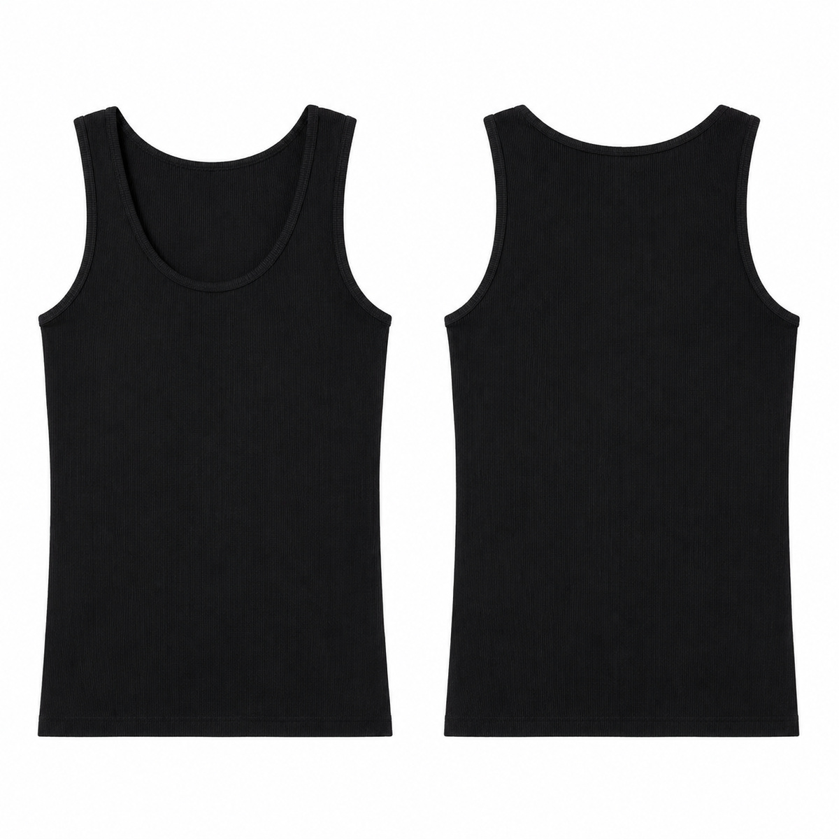 Black ribbed tank top front and back views