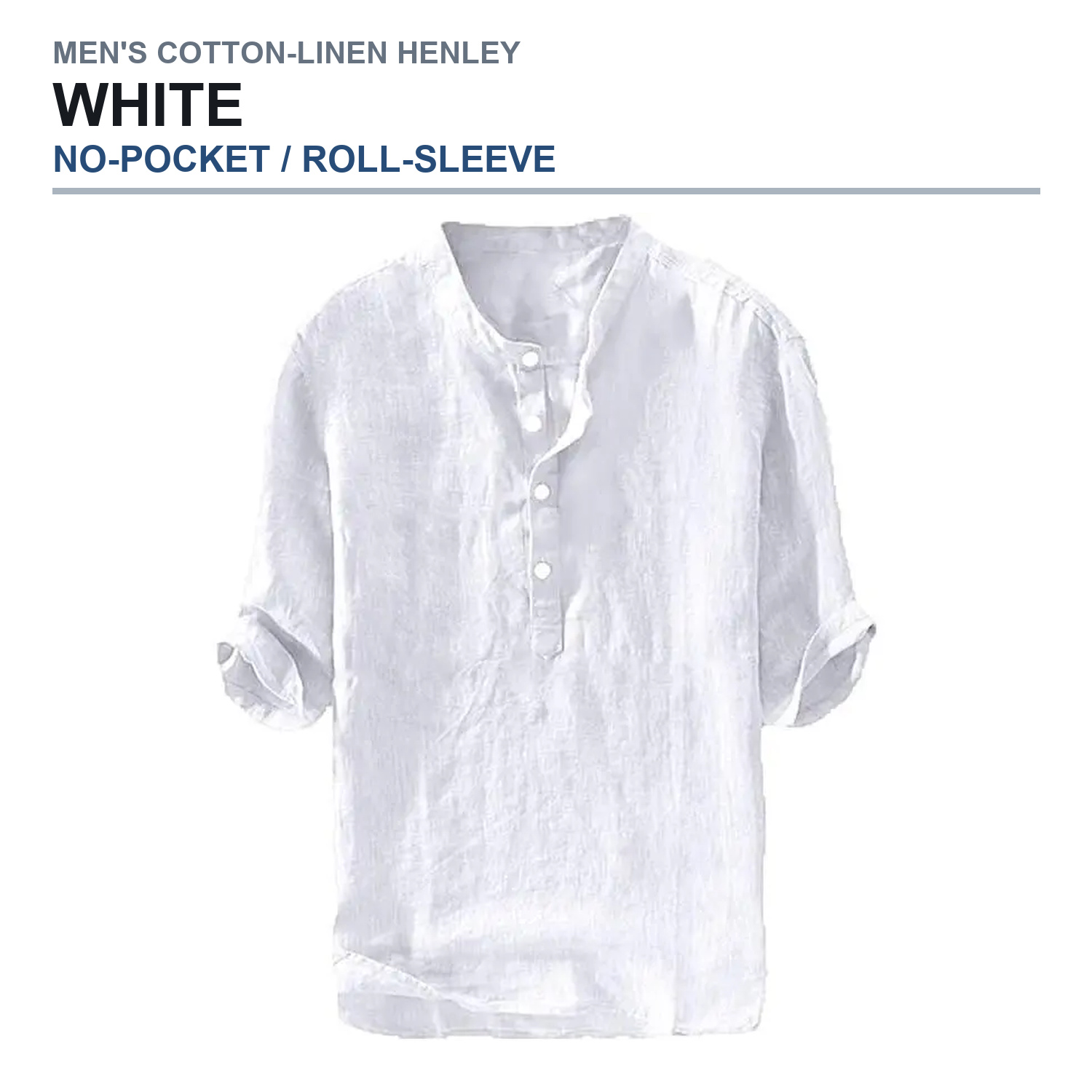 No-pocket roll-sleeve henley shirt in white
