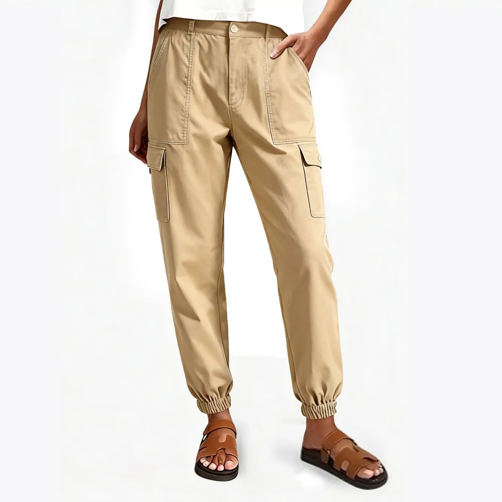Lightweight Cotton-Blend Cargo Joggers for Women – Elastic Cuff Utility Pants