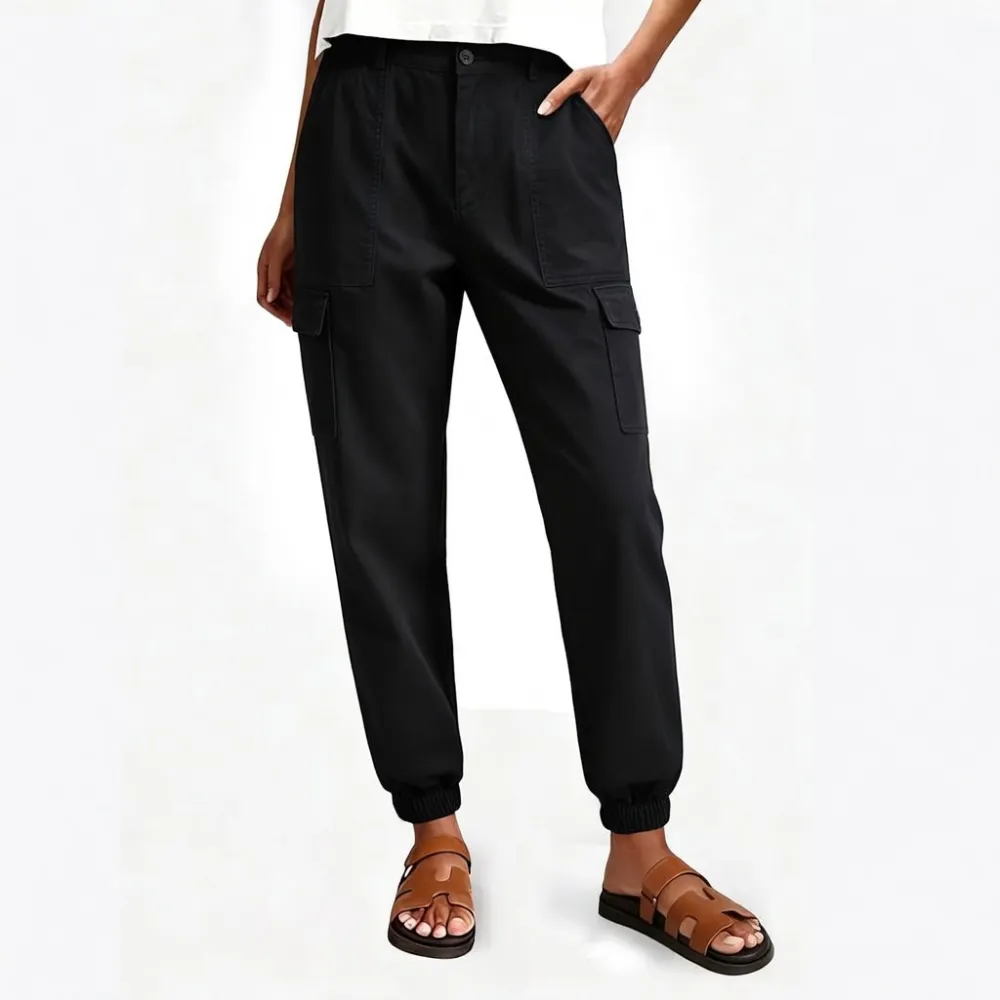 Lightweight Cotton-Blend Cargo Joggers for Women – Elastic Cuff Utility Pants