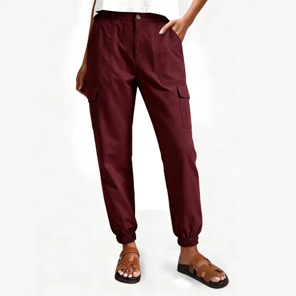 Lightweight Cotton-Blend Cargo Joggers for Women – Elastic Cuff Utility Pants
