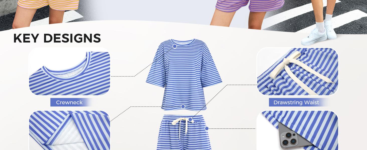 Womens Striped Short Sets 2 Piece Outfits Sweatsuits 3/4 Sleeve Pajamas Casual Lounge Sets #TikTokShopHolidayHaul