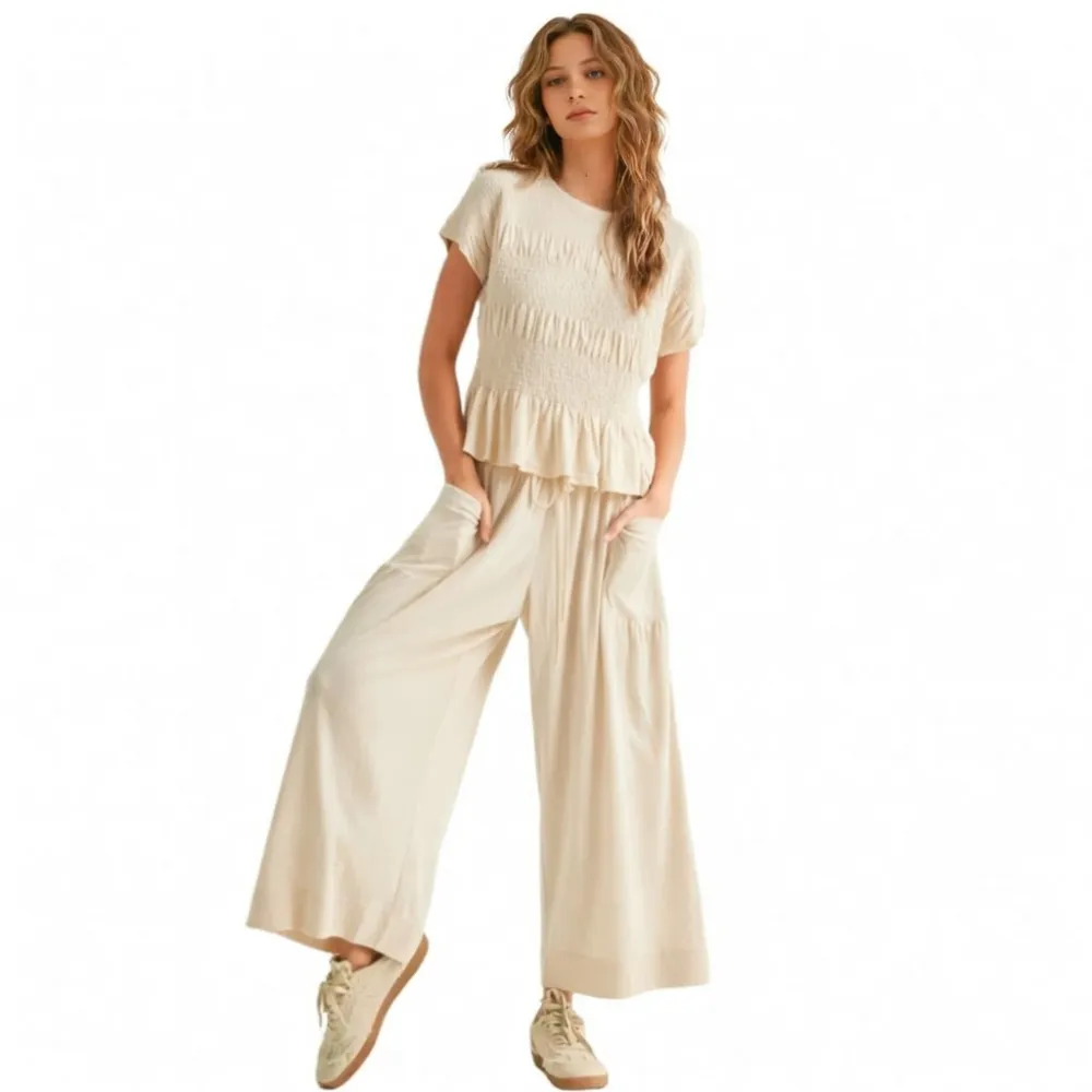 Women’s  2-Piece Smocked Top & Wide-Leg Pants Set