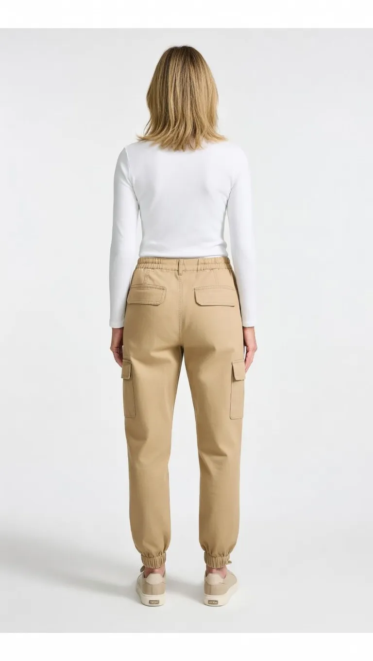 Lightweight Cotton-Blend Cargo Joggers for Women – Elastic Cuff Utility Pants
