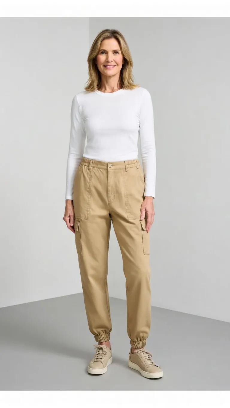 Lightweight Cotton-Blend Cargo Joggers for Women – Elastic Cuff Utility Pants