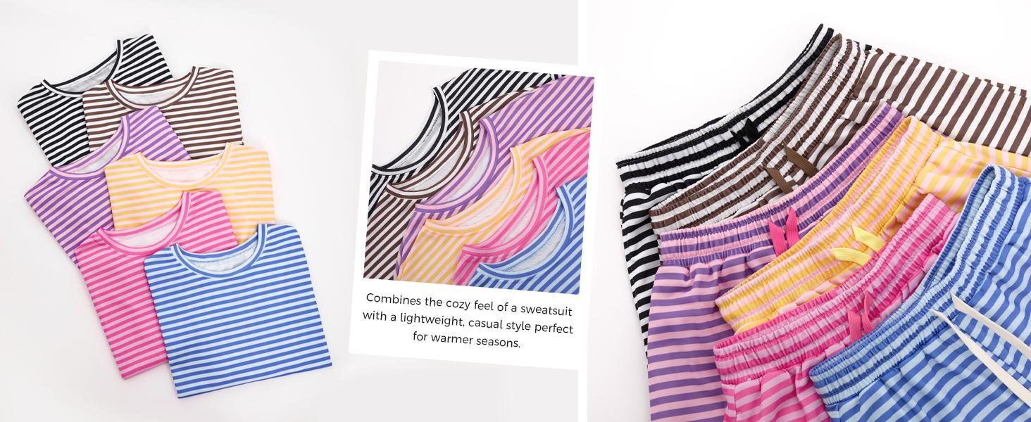 Womens Striped Short Sets 2 Piece Outfits Sweatsuits 3/4 Sleeve Pajamas Casual Lounge Sets #TikTokShopHolidayHaul
