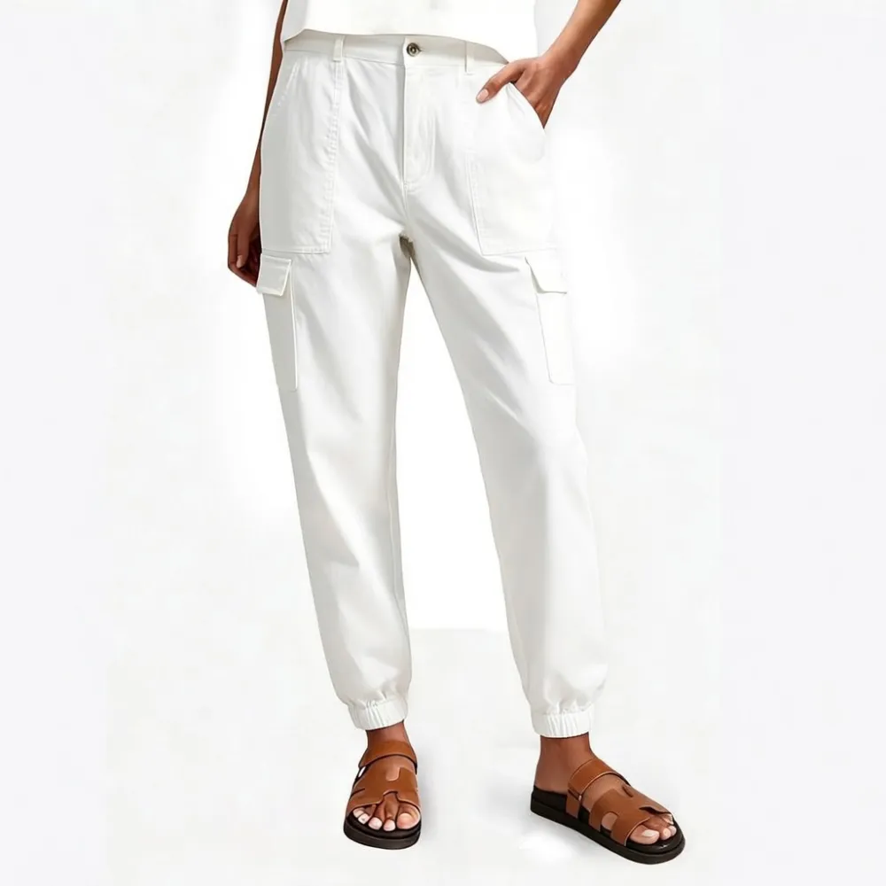 Lightweight Cotton-Blend Cargo Joggers for Women – Elastic Cuff Utility Pants