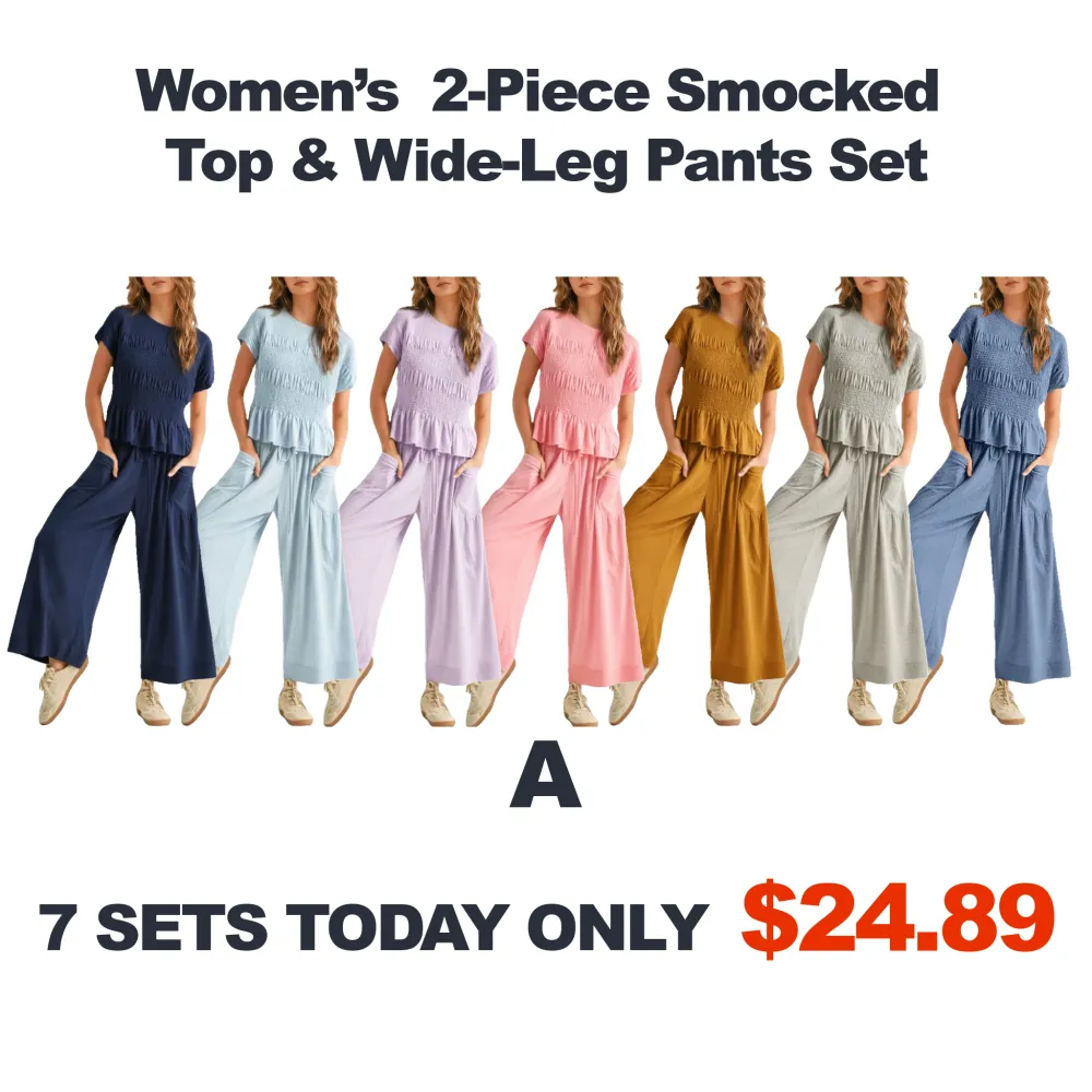 Women’s  2-Piece Smocked Top & Wide-Leg Pants Set