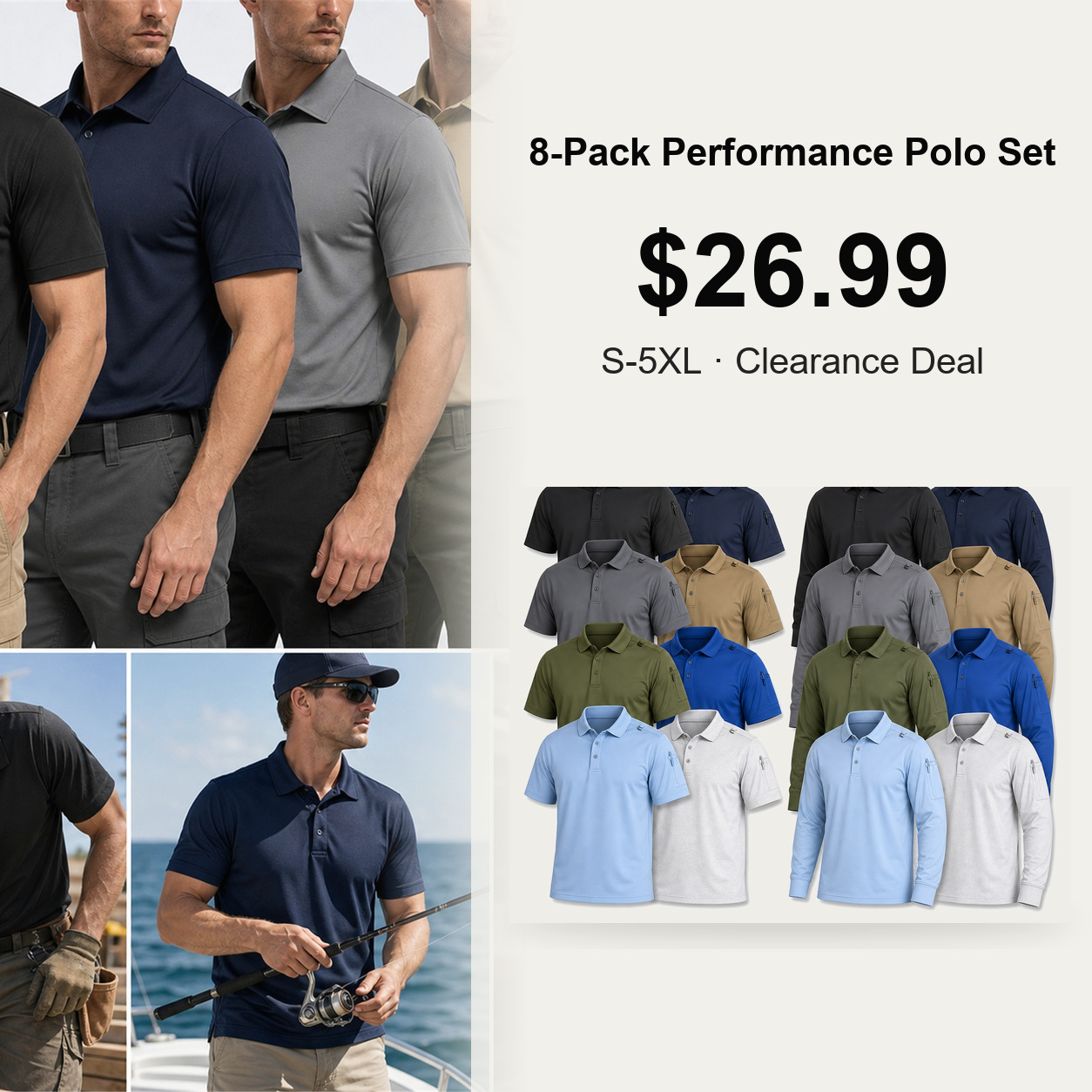 8-Pack Performance Polo Set $26.99 cover