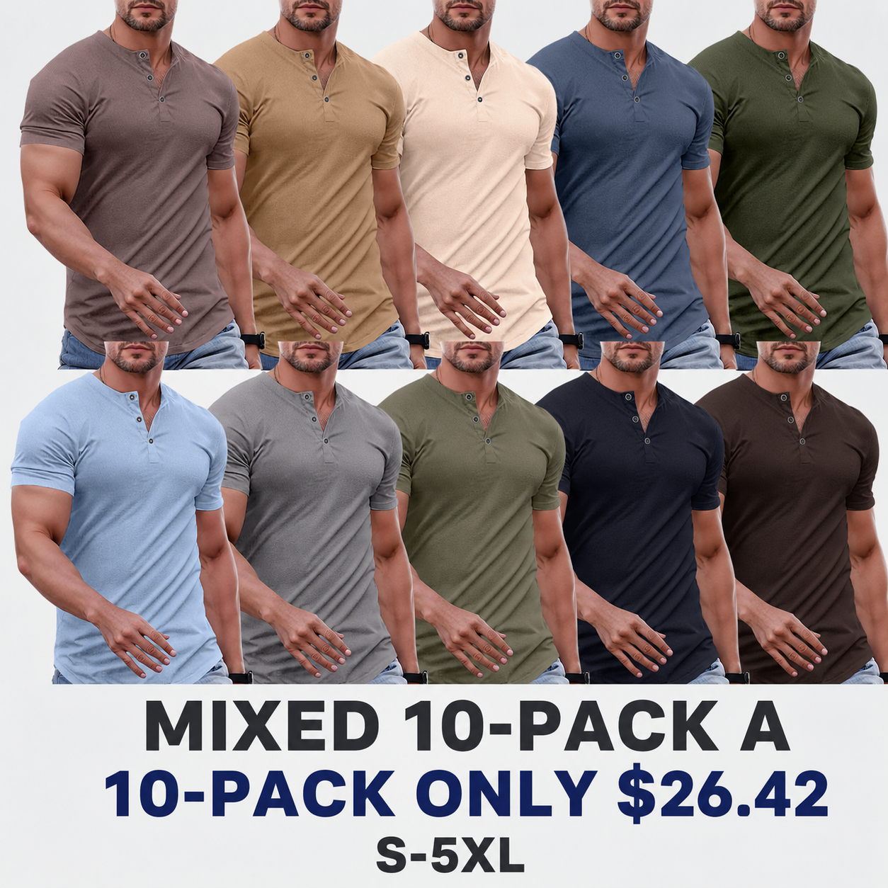 Mixed 10-Pack A ribbed Henley shirts