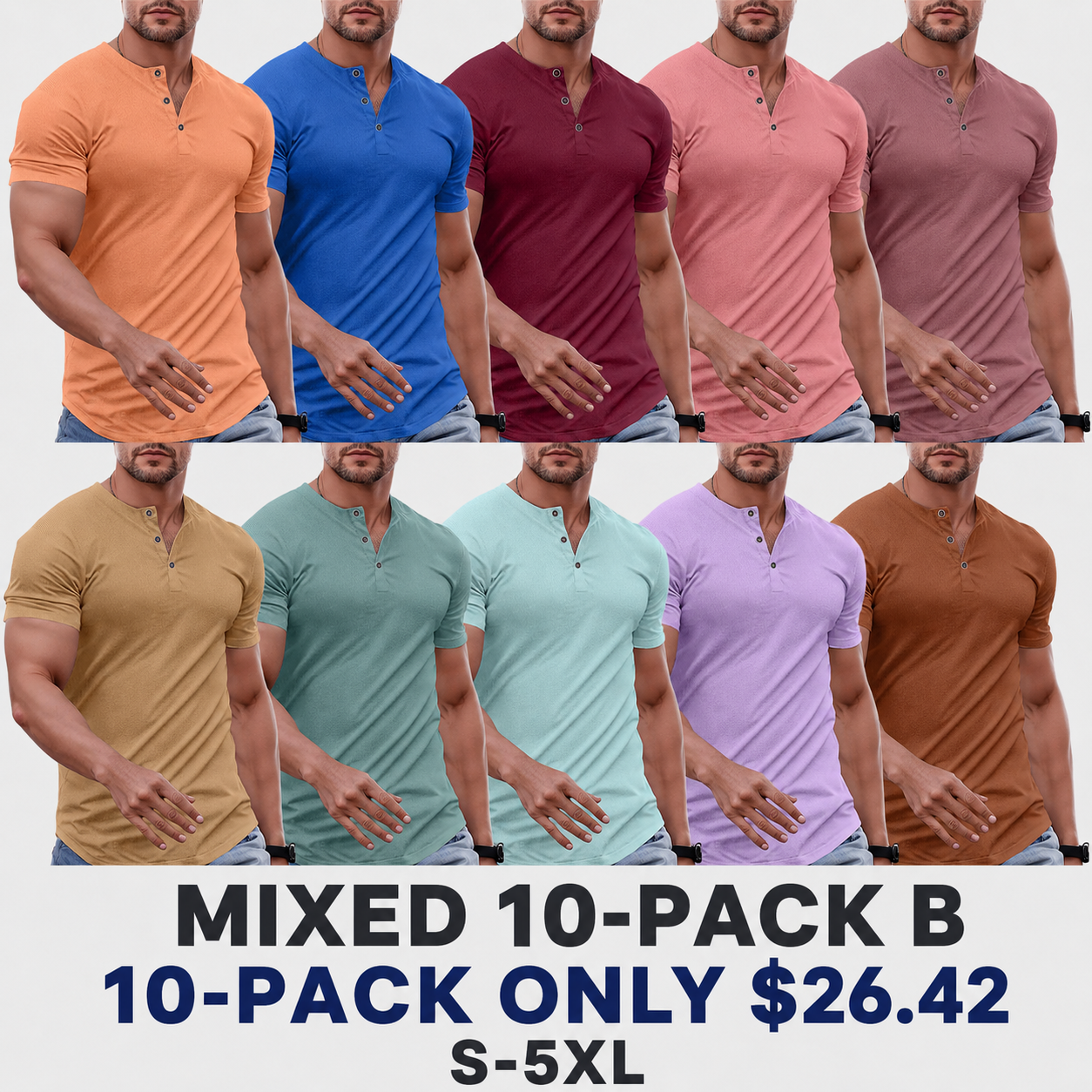 Mixed 10-Pack B ribbed Henley shirts