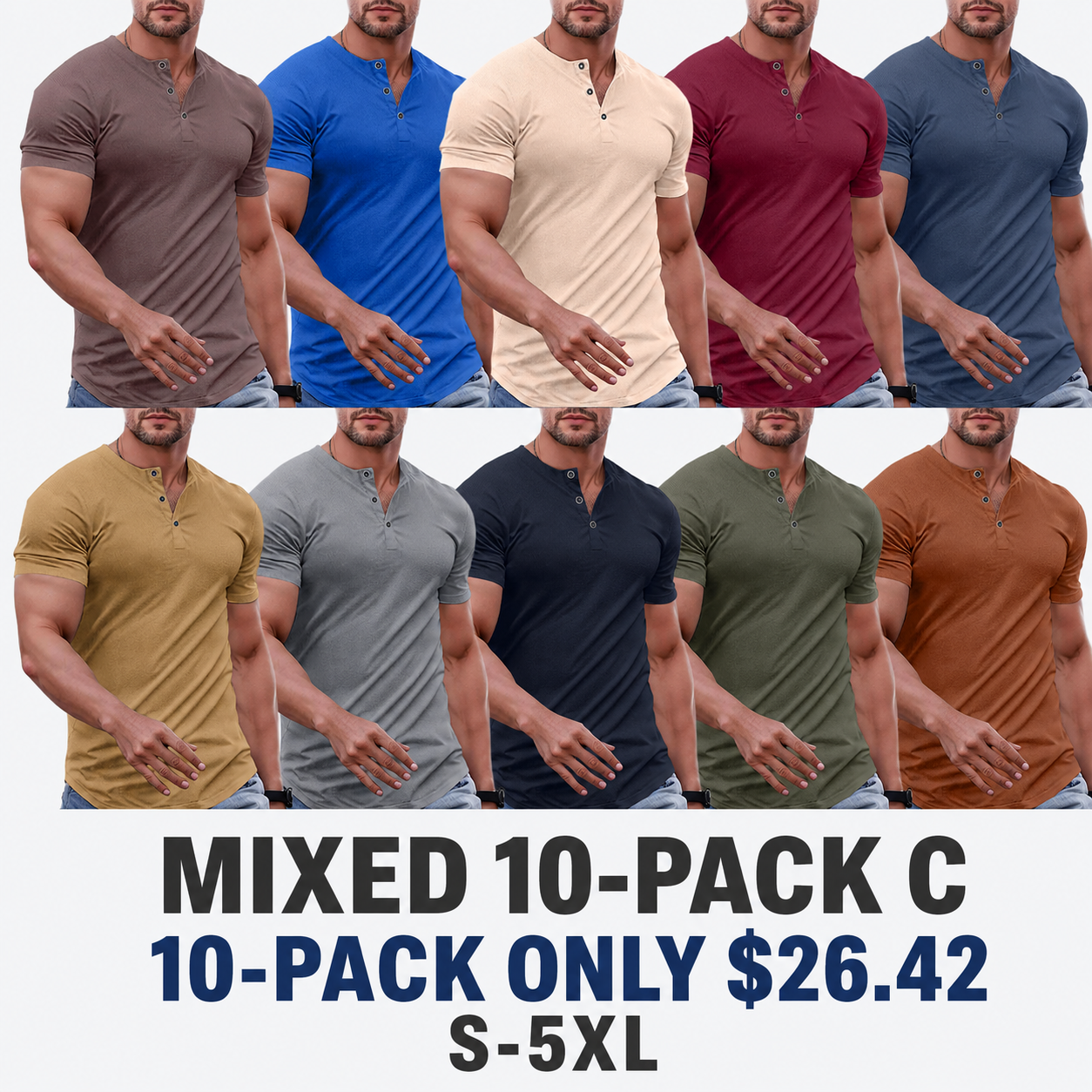 Mixed 10-Pack C ribbed Henley shirts