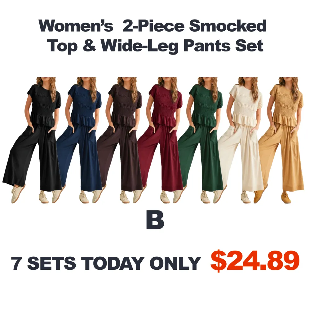 Women’s  2-Piece Smocked Top & Wide-Leg Pants Set