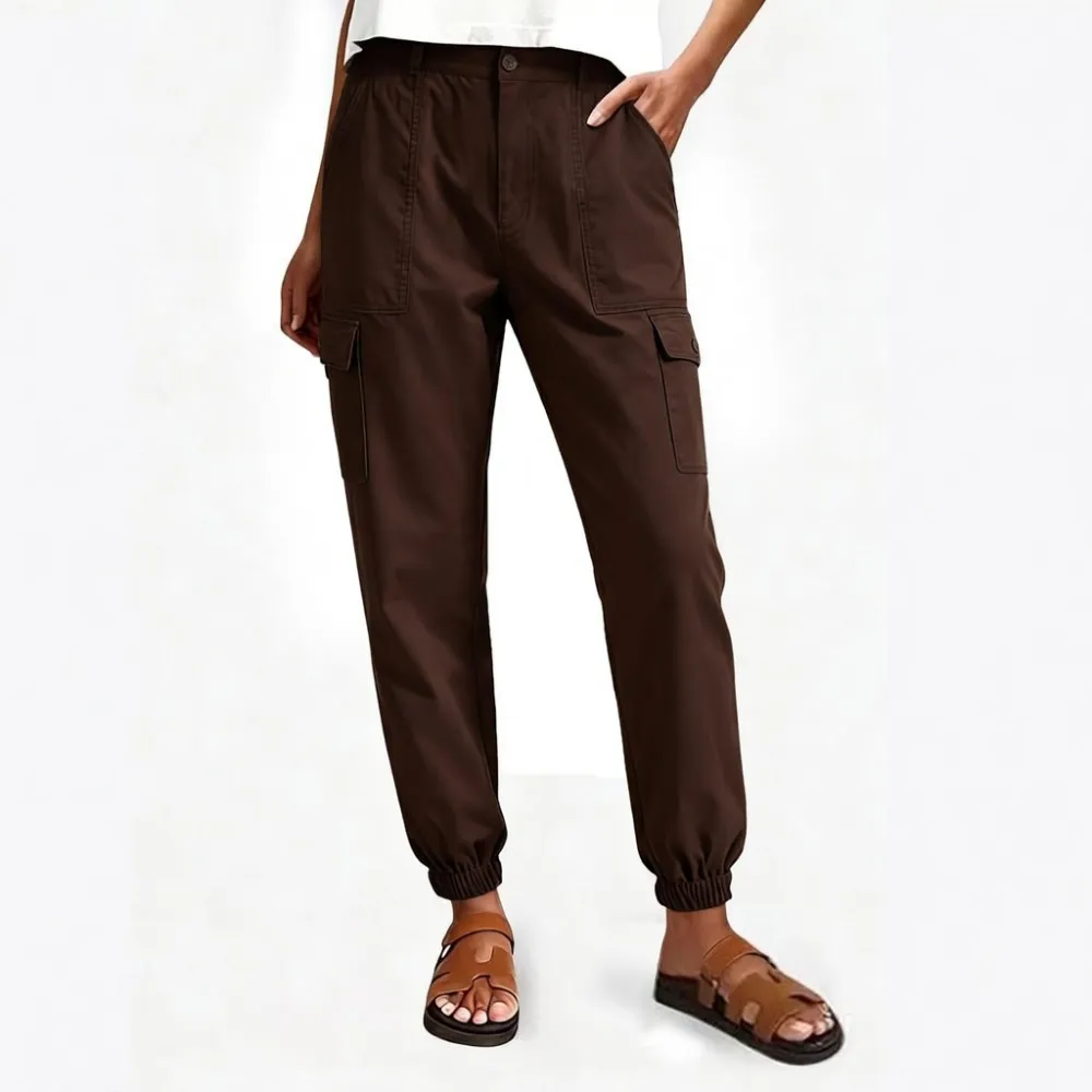 Lightweight Cotton-Blend Cargo Joggers for Women – Elastic Cuff Utility Pants