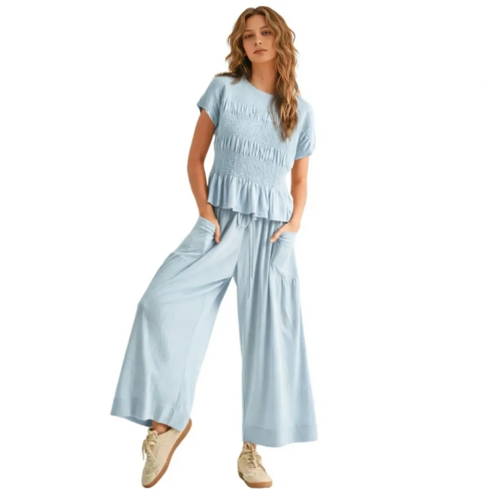 Women’s  2-Piece Smocked Top & Wide-Leg Pants Set