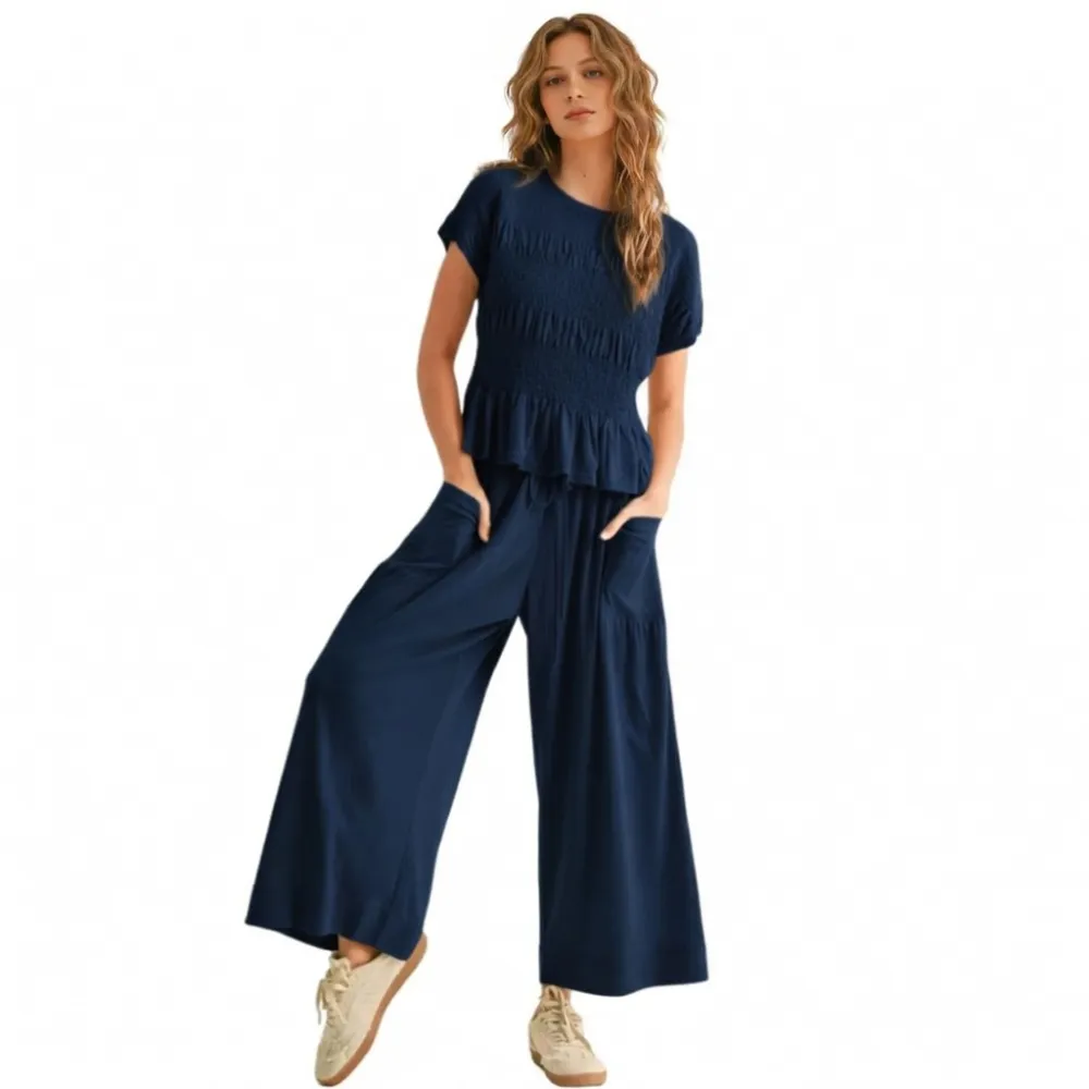 Women’s  2-Piece Smocked Top & Wide-Leg Pants Set