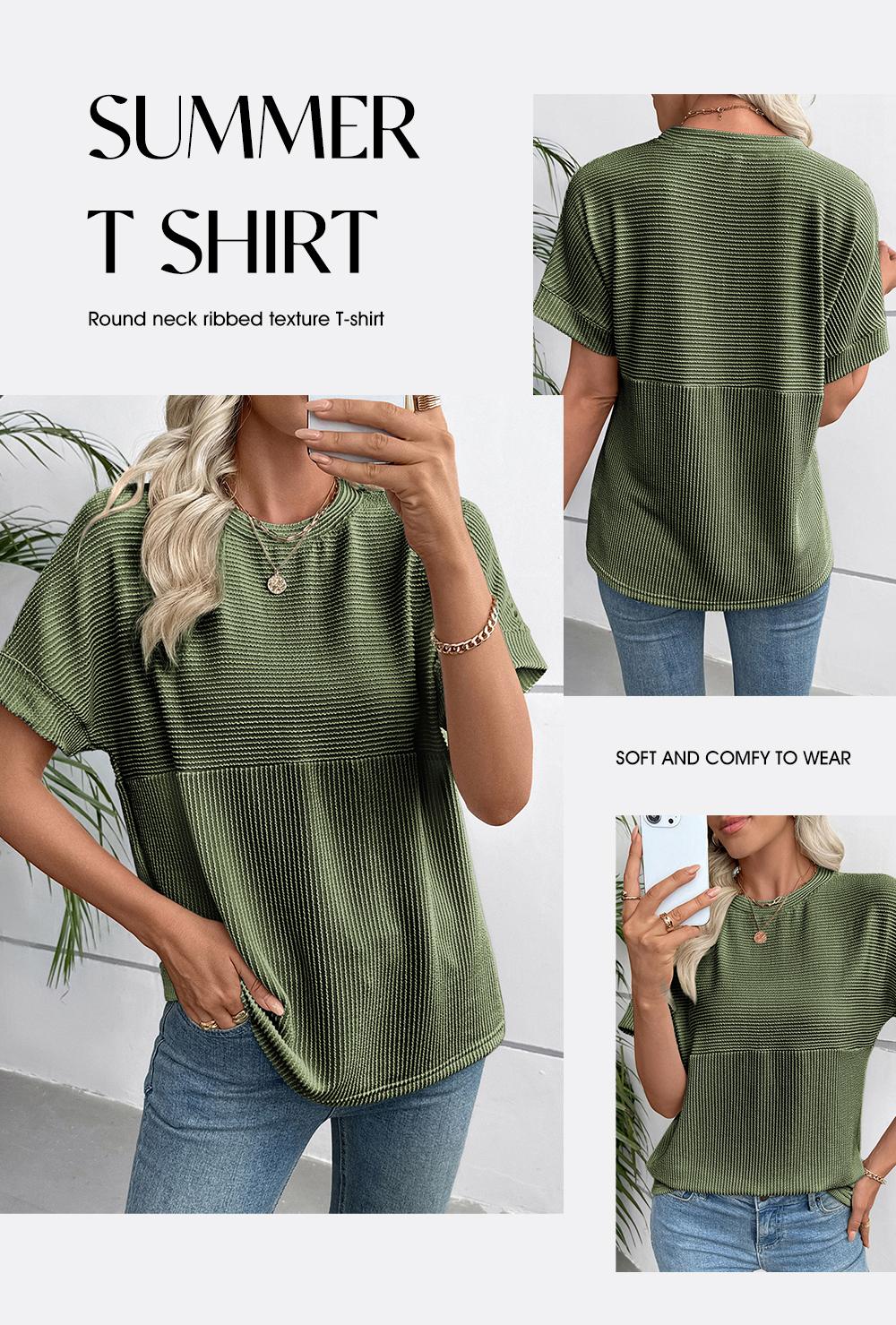 EVALESS Women's Solid Short Sleeve T Shirts Tops Ribbed Knit Striped Crewneck Casual Loose Fit T Shirts 2026 Womenswear Summer Outfits Summervibes SwimWeek