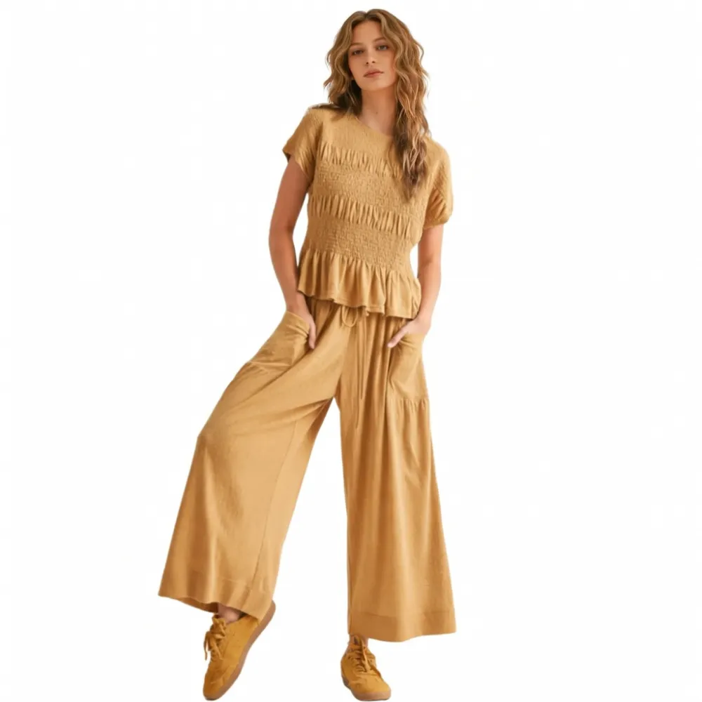 Women’s  2-Piece Smocked Top & Wide-Leg Pants Set