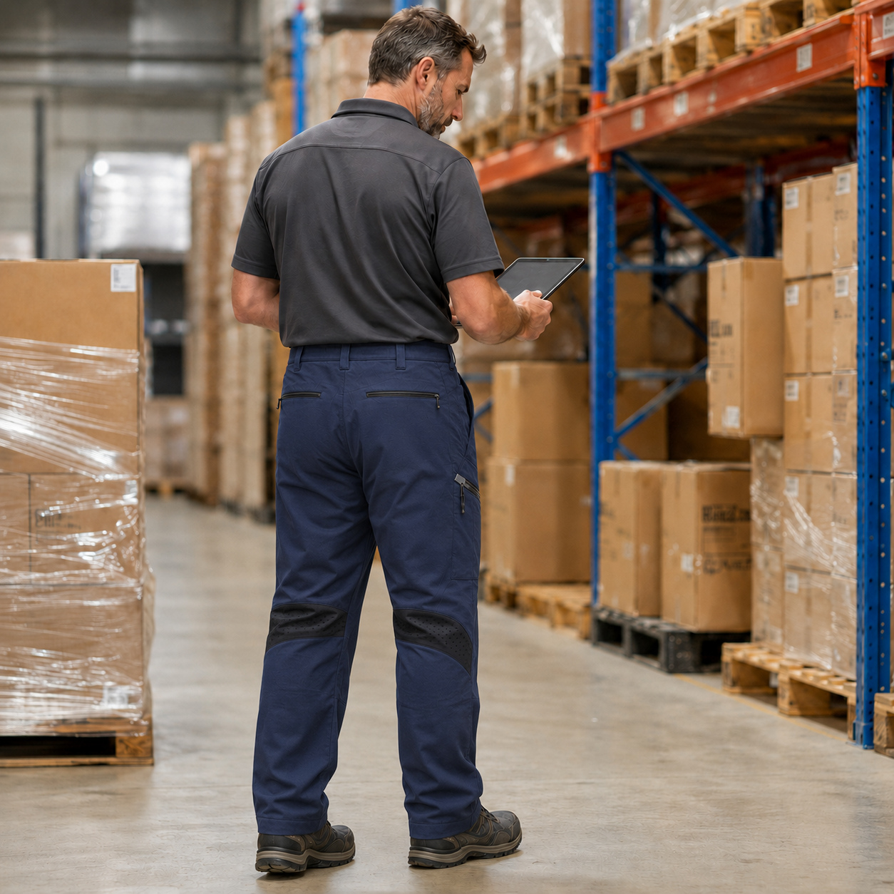 Ventilated work pants used for warehouse operations