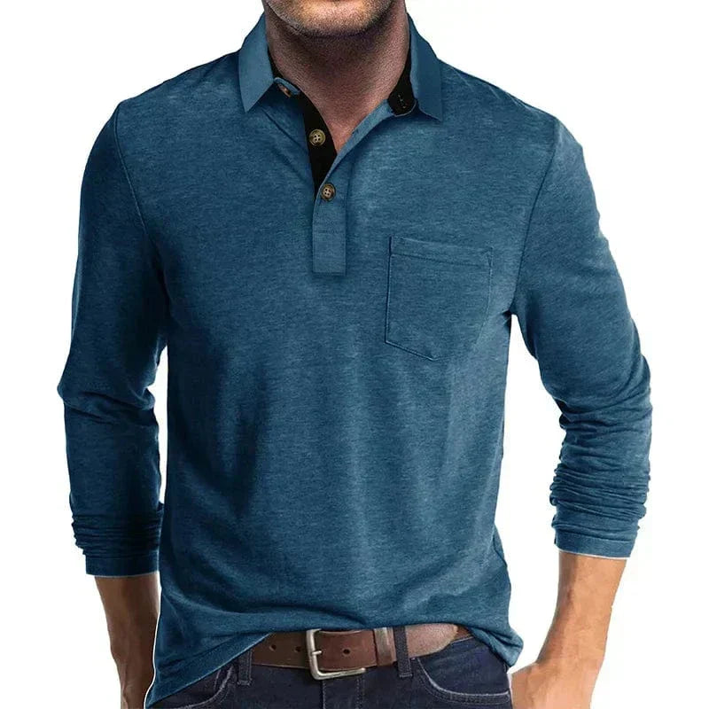 Men’s long sleeve polo in Blue