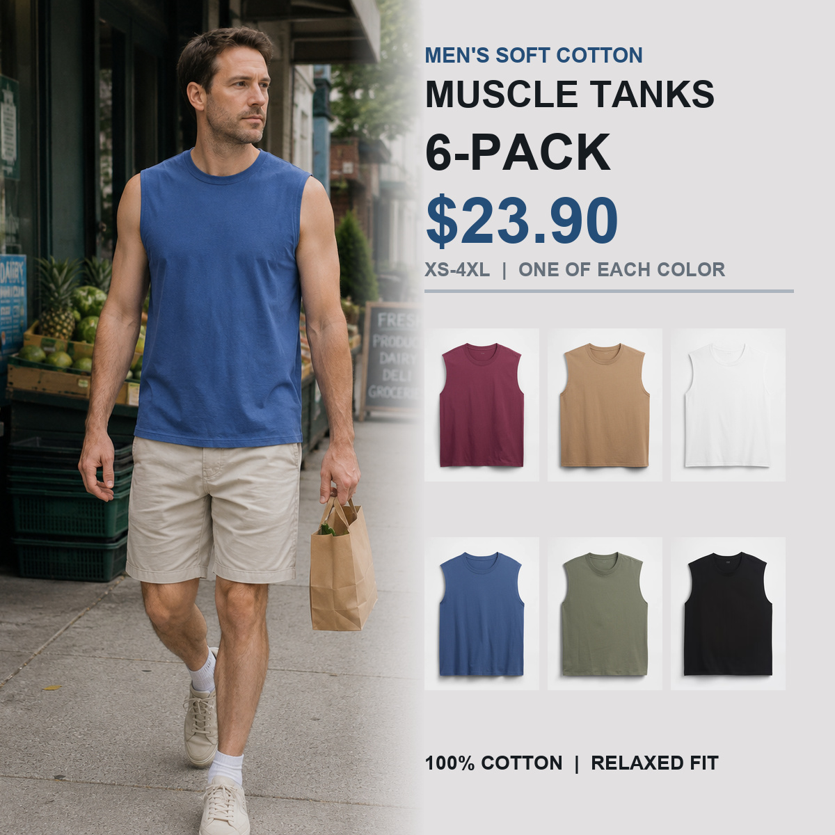 Men's soft cotton muscle tank 6-pack cover