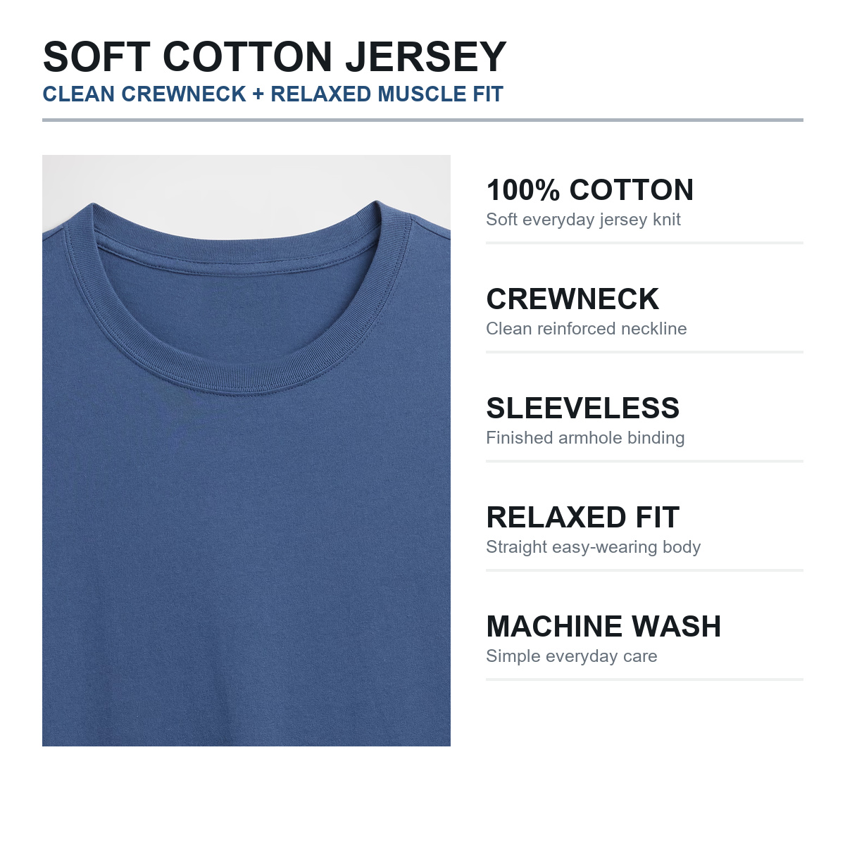 Cotton jersey, crewneck, armhole and hem details