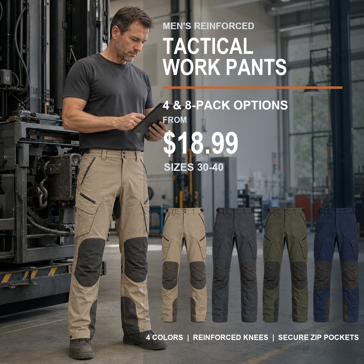 Men's reinforced tactical work pants 4-pack and 8-pack cover