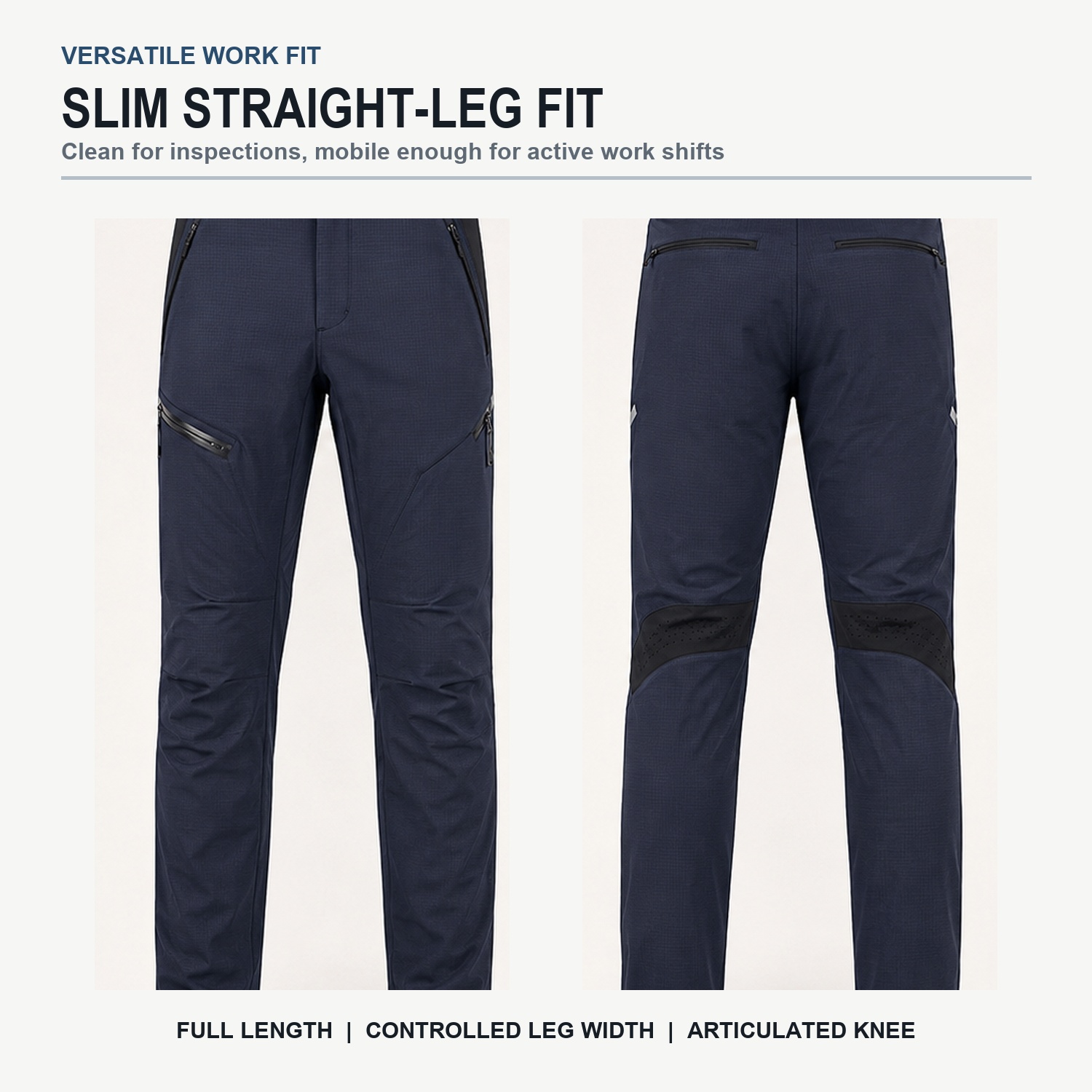 Slim straight-leg ventilated work pants fit