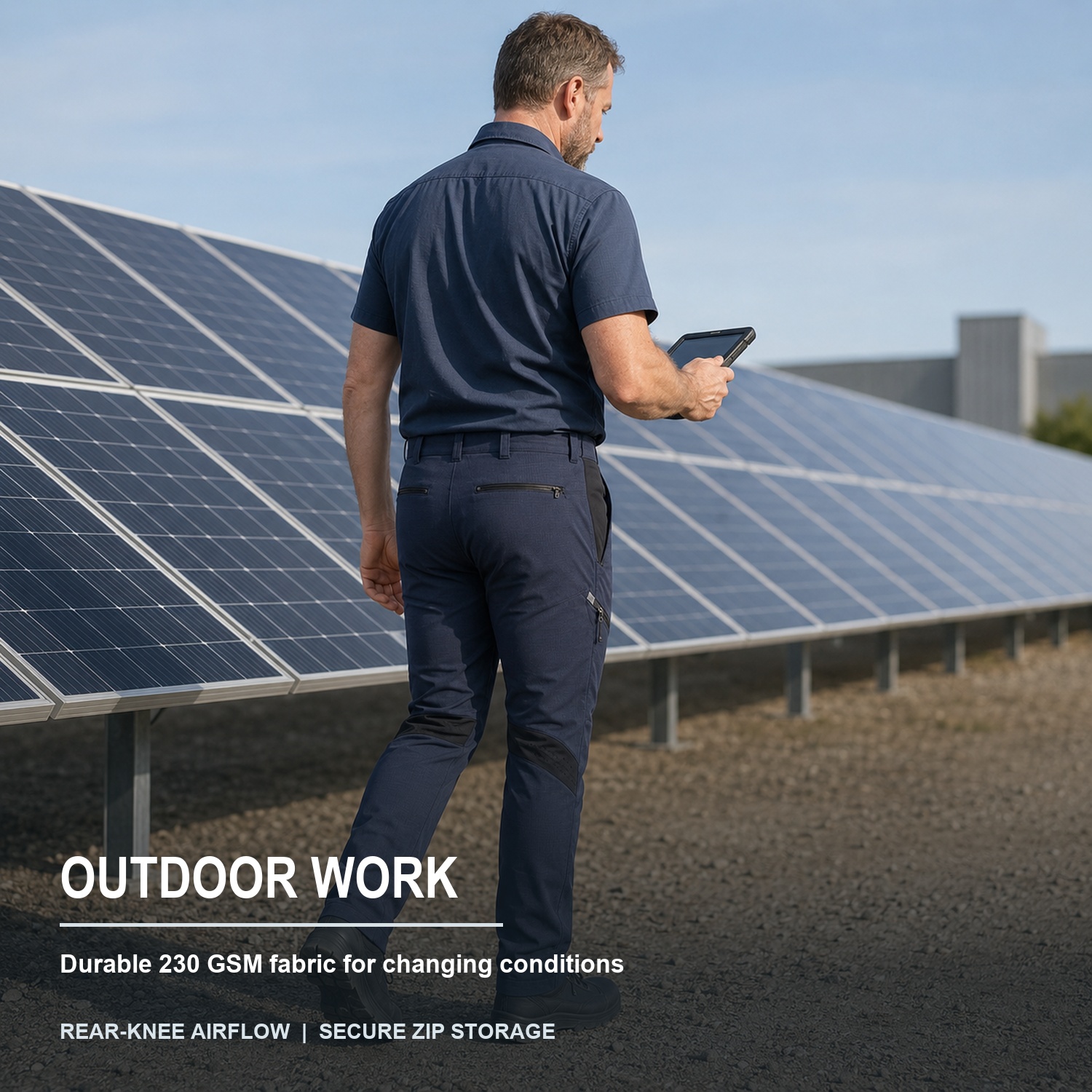 Ventilated work pants used for outdoor facility work