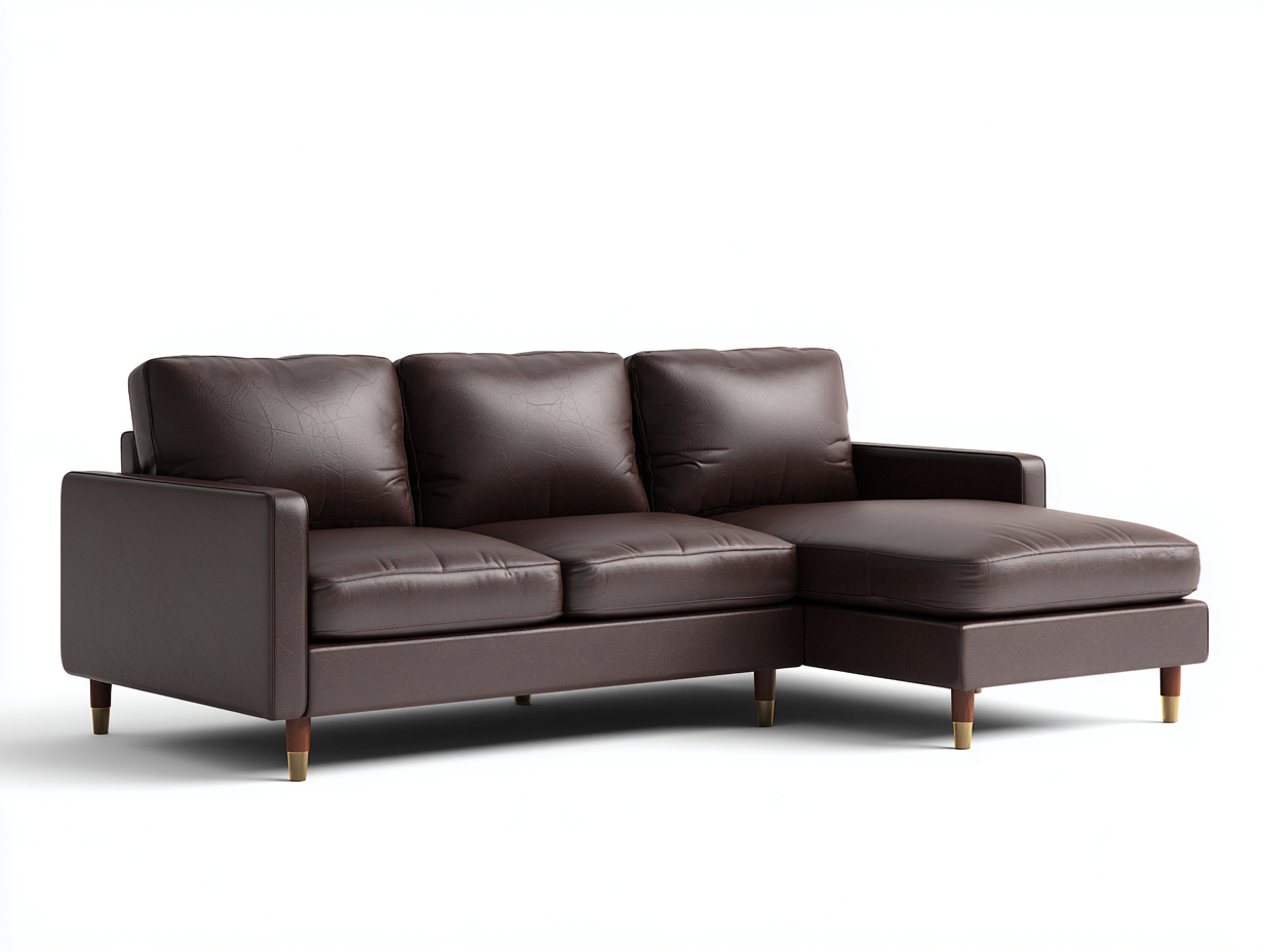 Sofá de esquina 3 plazas cuero sintético 220x150x85 cm - marrón oscuro - diseño moderno con chaise longue-Cotacohaus