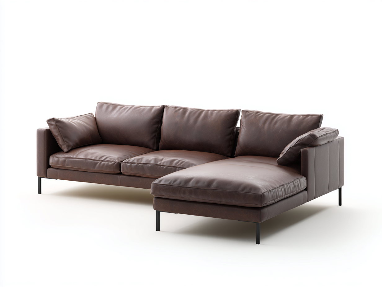 Sofás de esquina tapizado cuero sintético con patas metal 280x170x85 cm - marrón - diseño moderno para salón-Cotacohaus
