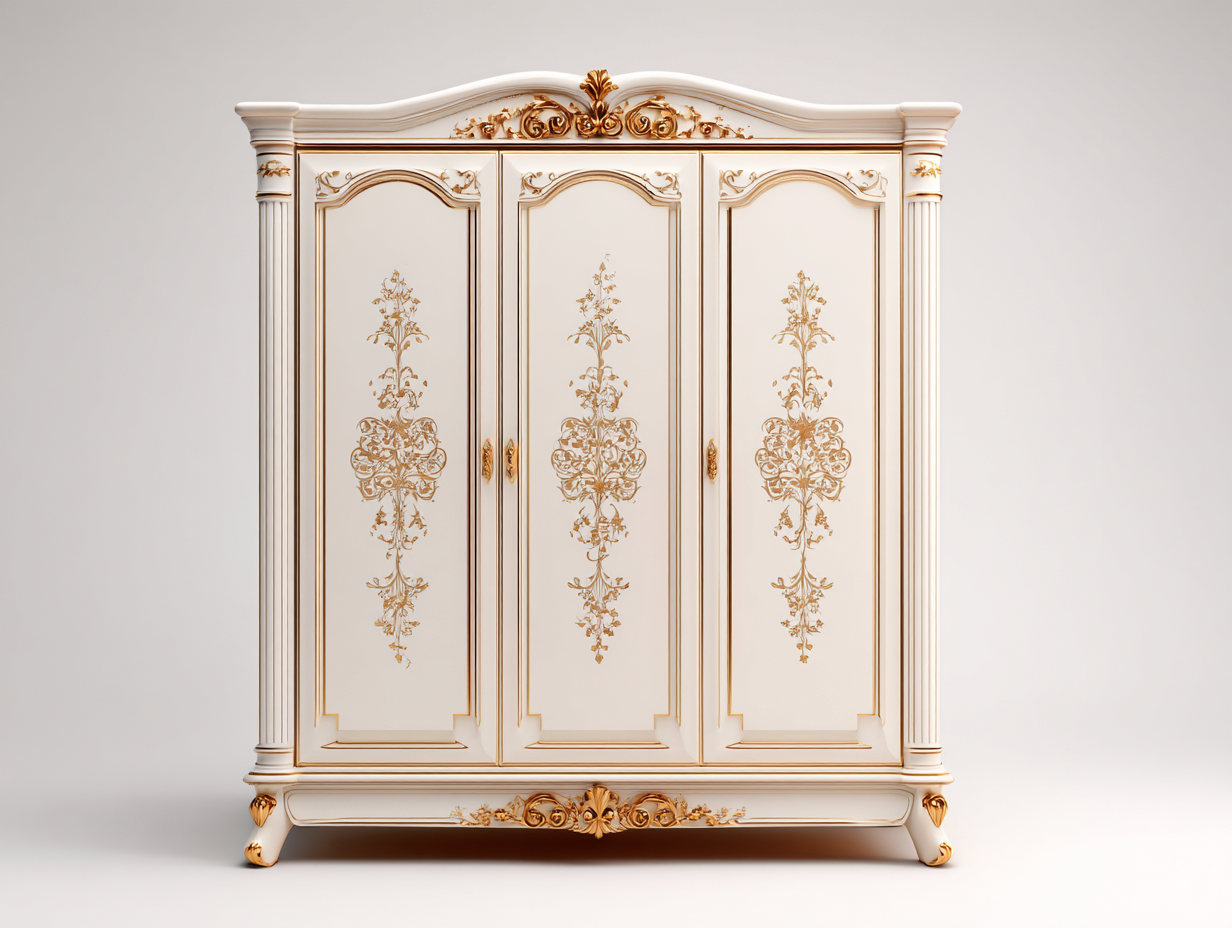 Armarios armario de dormitorio madera con tres puertas 170x60x210 cm - blanco-dorado - diseño clásico-Cotacohaus